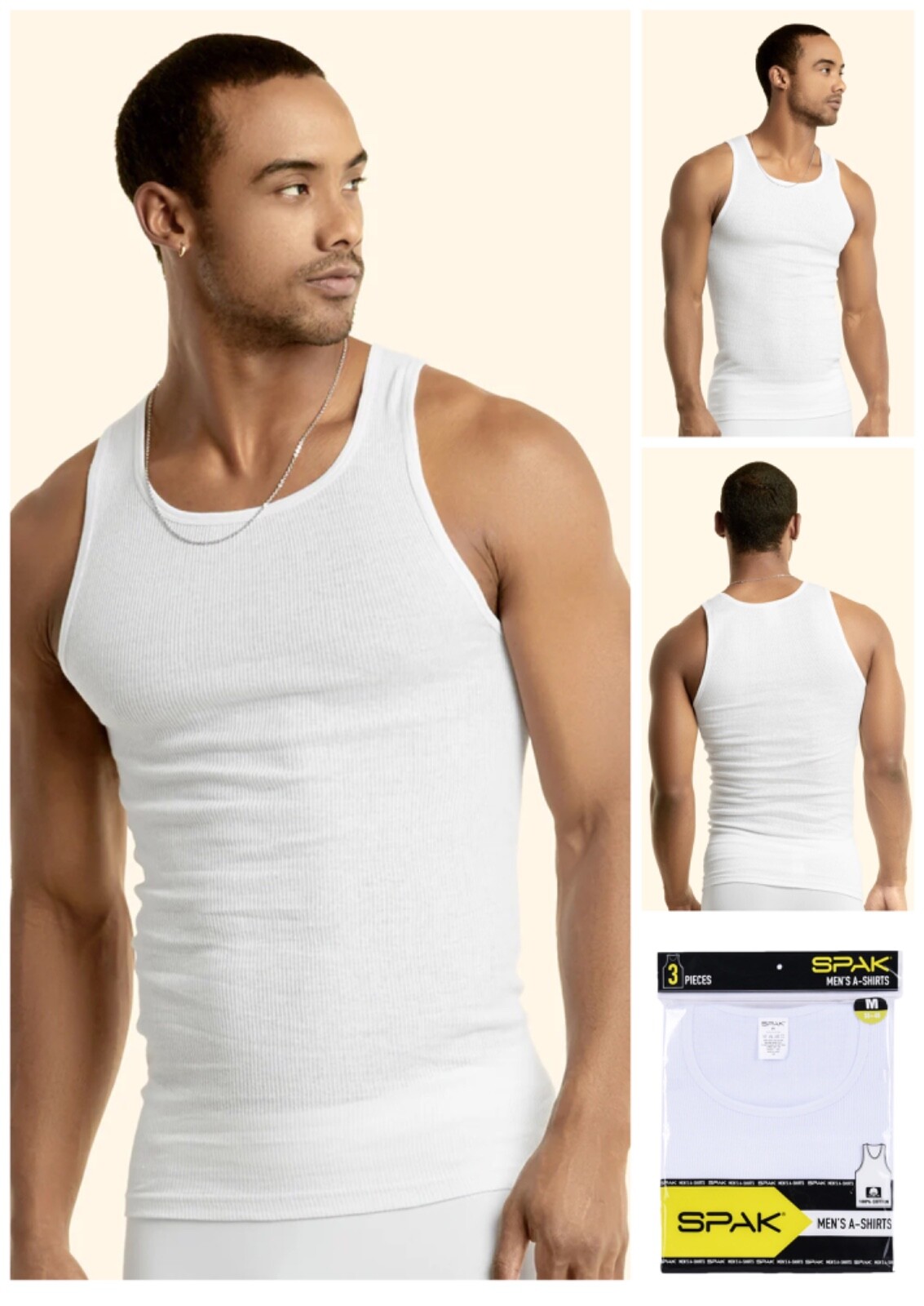 6 Packs Men’s 100% Cotton Tank Top A-Shirt Wife Beater Undershirt Ribbed WHITE