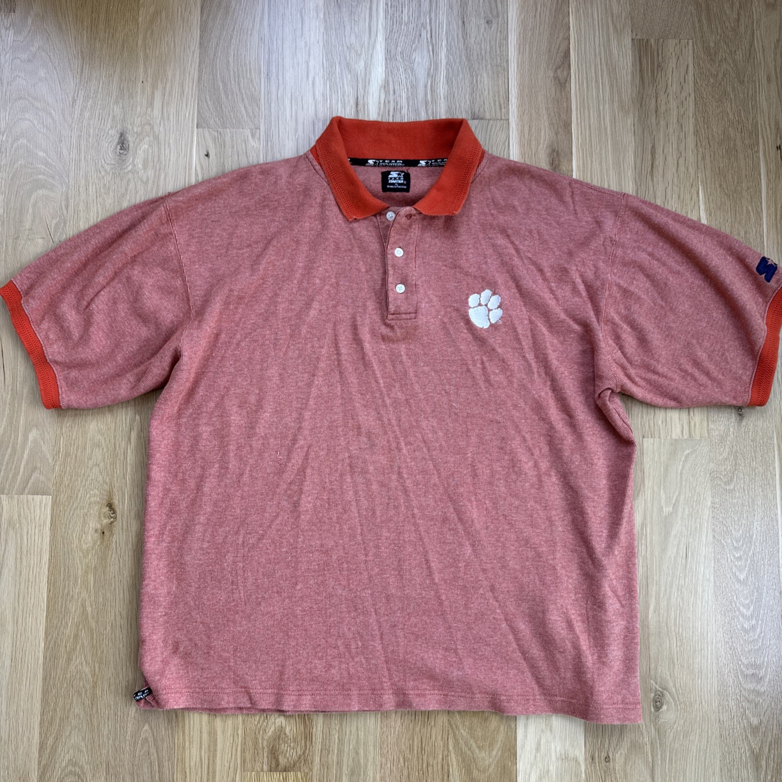 VTG Starter Clemson Tigers Polo Shirt Size XL Textured Fabric 90s 80s College gallery