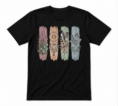 Boho Flower Flower And Bird Floral Flower Nature Lover Black T-shirt