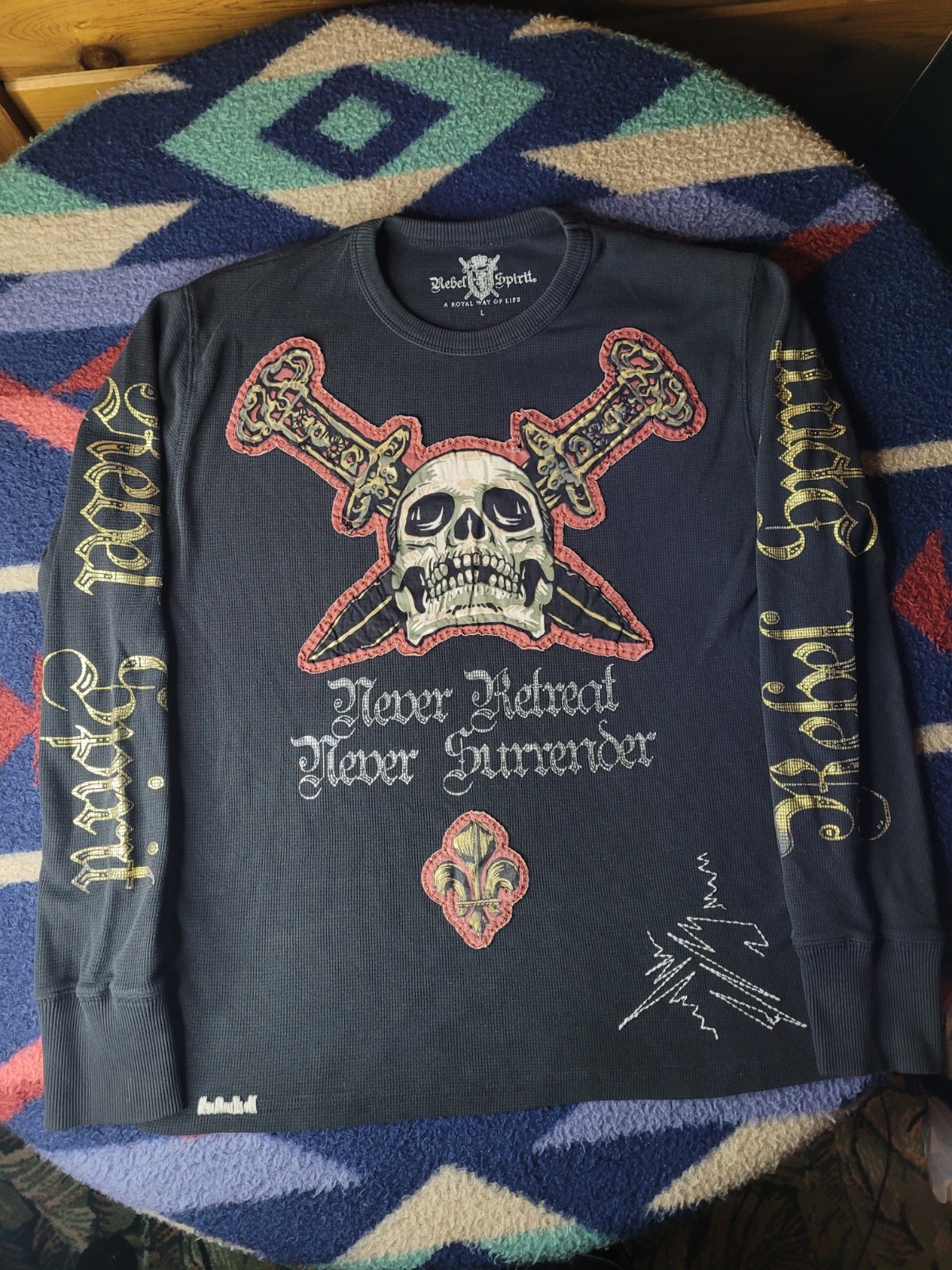 Rebel Spirit Thermal Long Sleeve Shirt Mens Large Black Skull Royalty Y2K Biker gallery