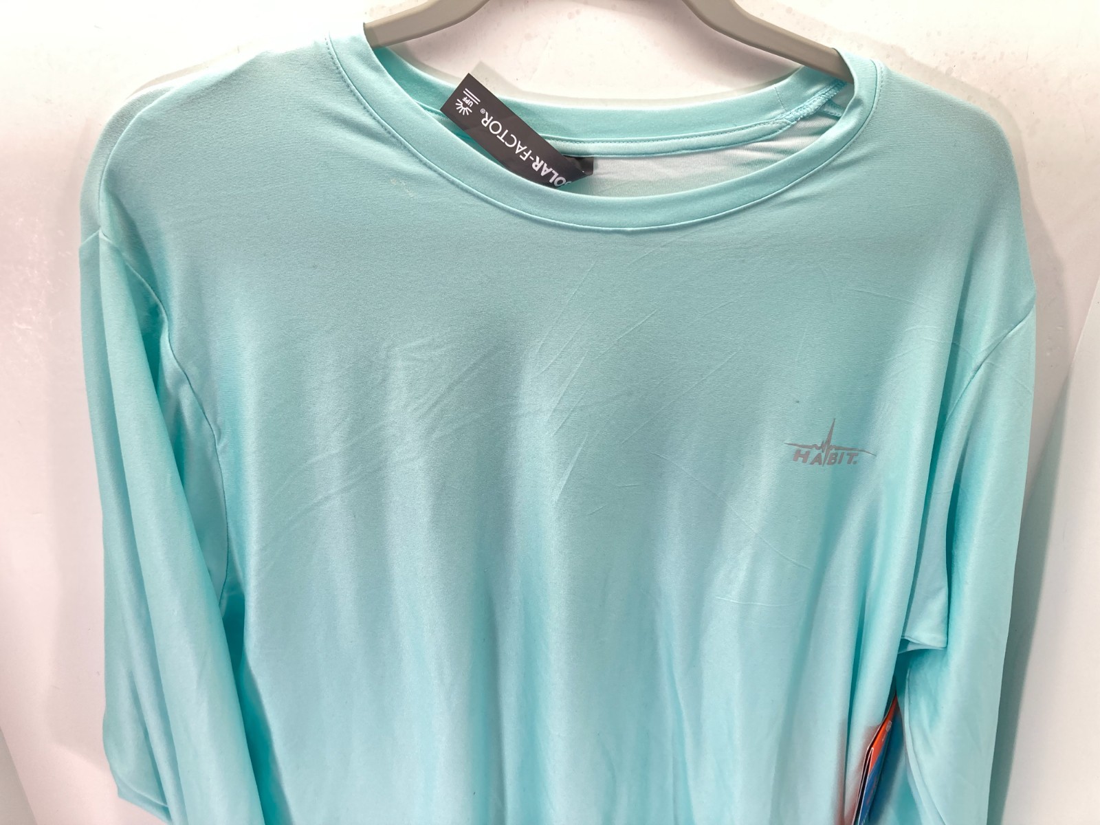 Habit Crooked ELM Graphic T-Shirt Mens M Aqua Blue Long Sleeve Solar Factor NWT gallery