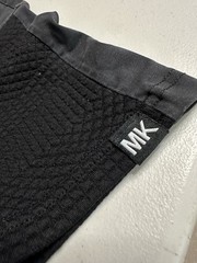 Makobi Men’s Black Patchwork T-Shirt Geometric Textured Paneled Crew Neck Size M