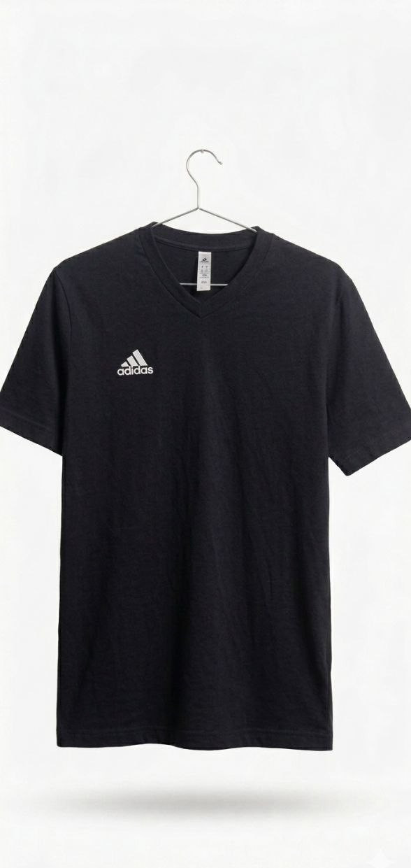 Adidas Mens V-Neck T-Shirt Black Embroidered Logo Size M Short Sleeve Indonesia gallery