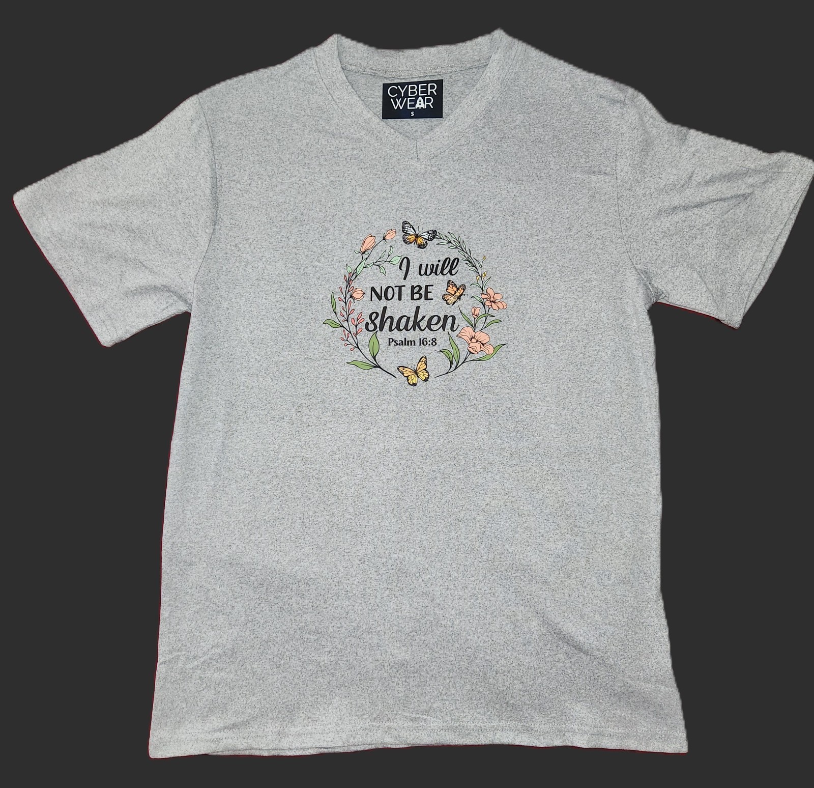 Cyberwear Spiritual T-Shirt "I will not be Shaken" Psalm 16:8 Stretchable Small gallery
