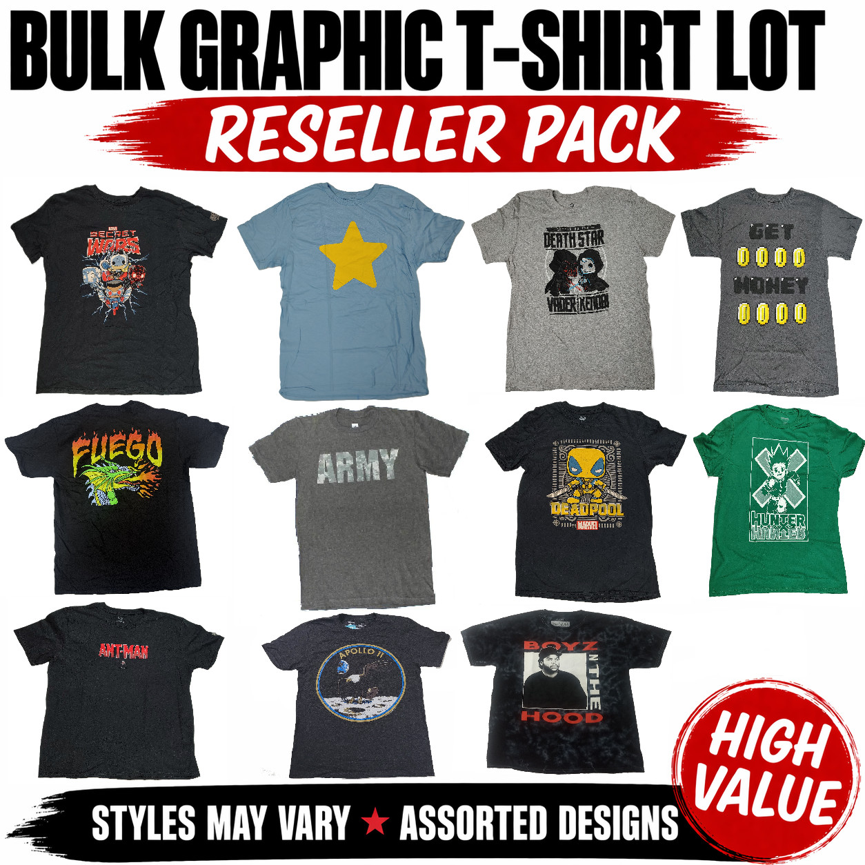 Bulk Graphic T-Shirt Lot Reseller Pack Mens Anime Marvel DC Pop Culture gallery