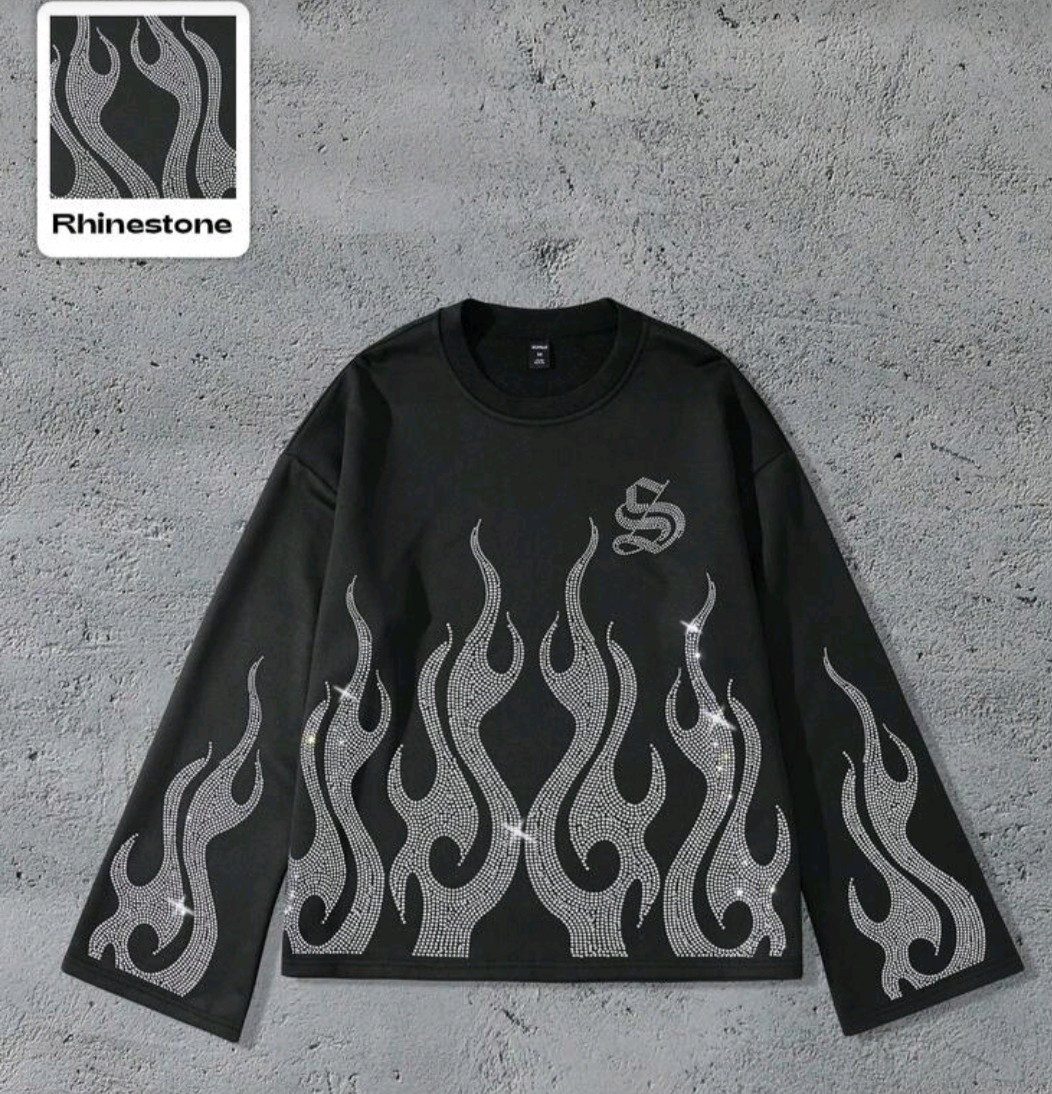 New Men Luxury Diamond Rhinestones Black Long T-Shirt High Quality gallery