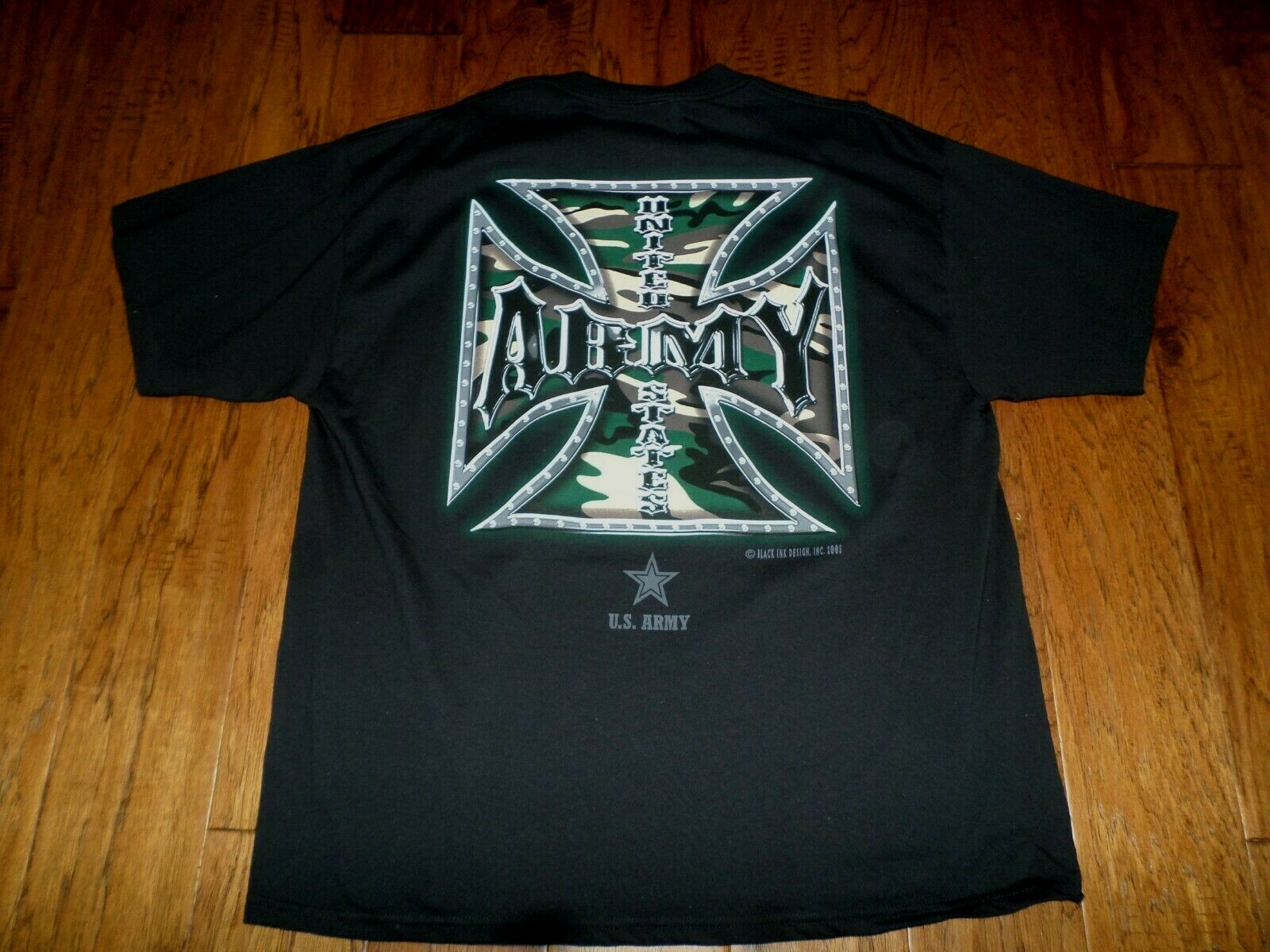 U.S MILITARY ARMY T- SHIRT IRON CROSS MADE IN THE USA BLACK INK DESIGN MEDIUM gallery