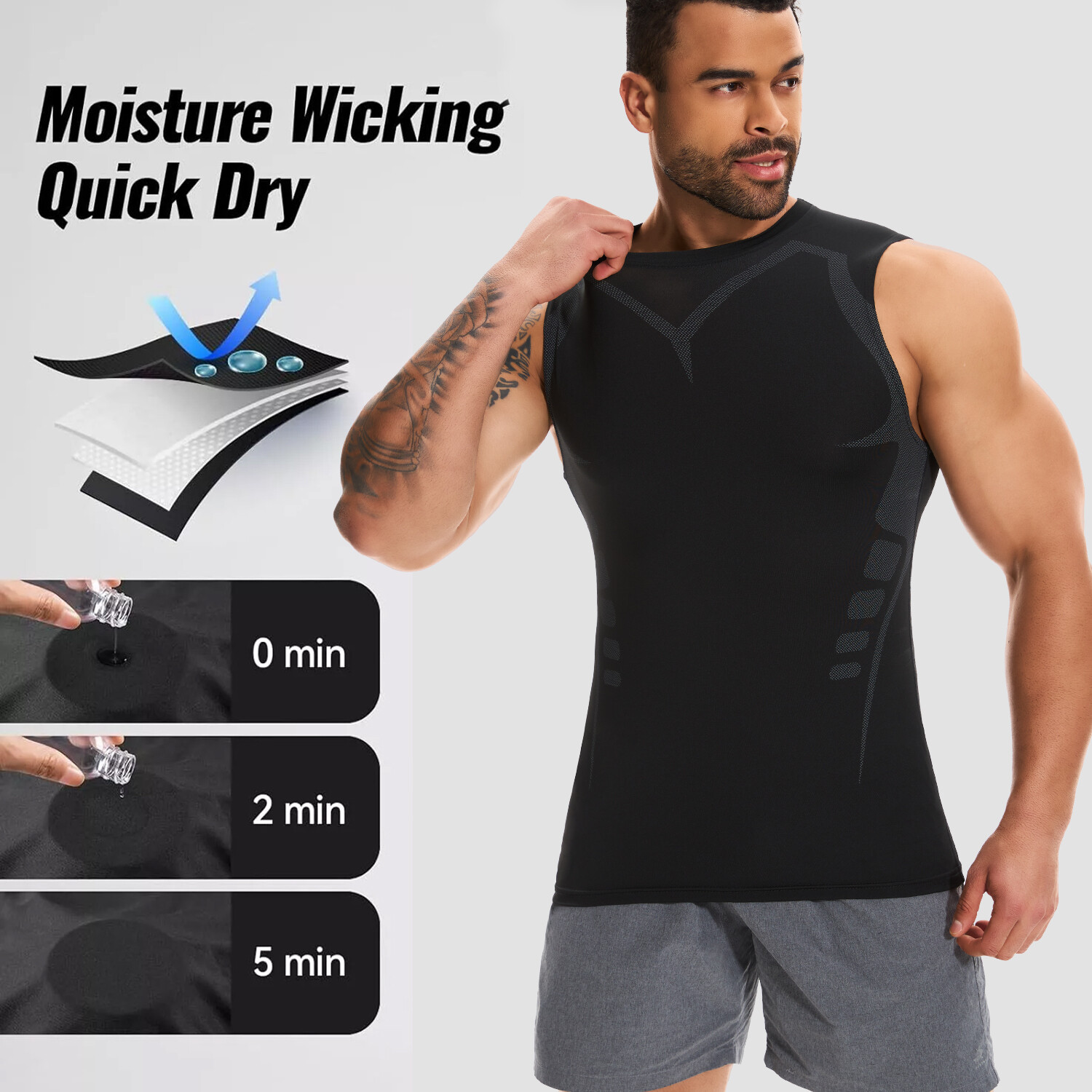 Men Compression Shirt Version Ionic Shaping Sleeveless Vest Sports Tank Top US gallery