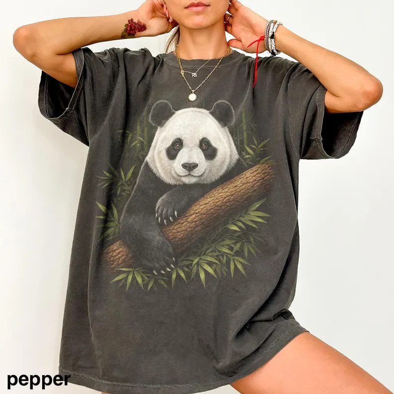 Retro Bamboo Panda Comfort Tee Asian Style Graphic Shirt Men Women