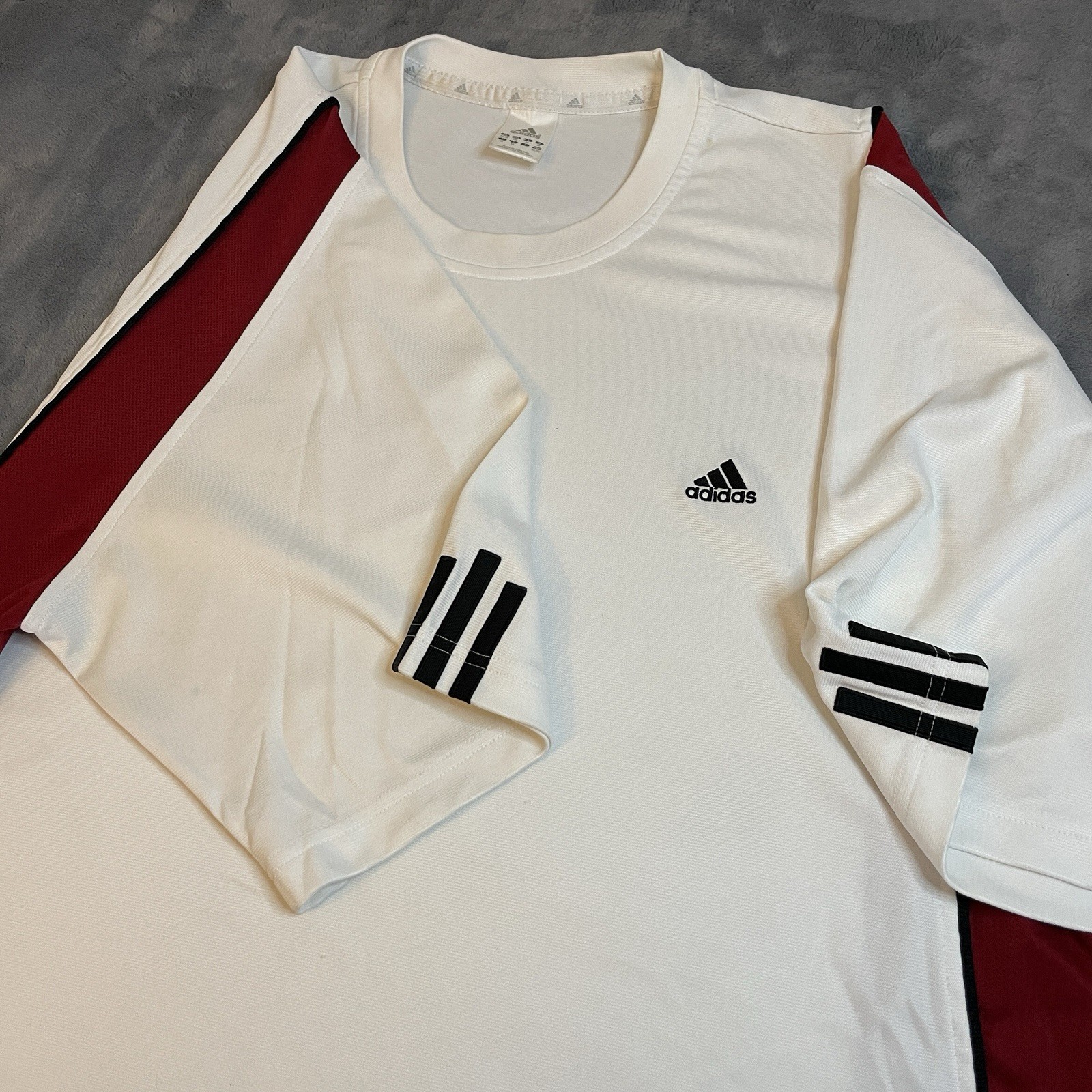 Adidas Climalite T-Shirt Men’s XL White/Red 3 Stripes Athletic Exercise Running gallery