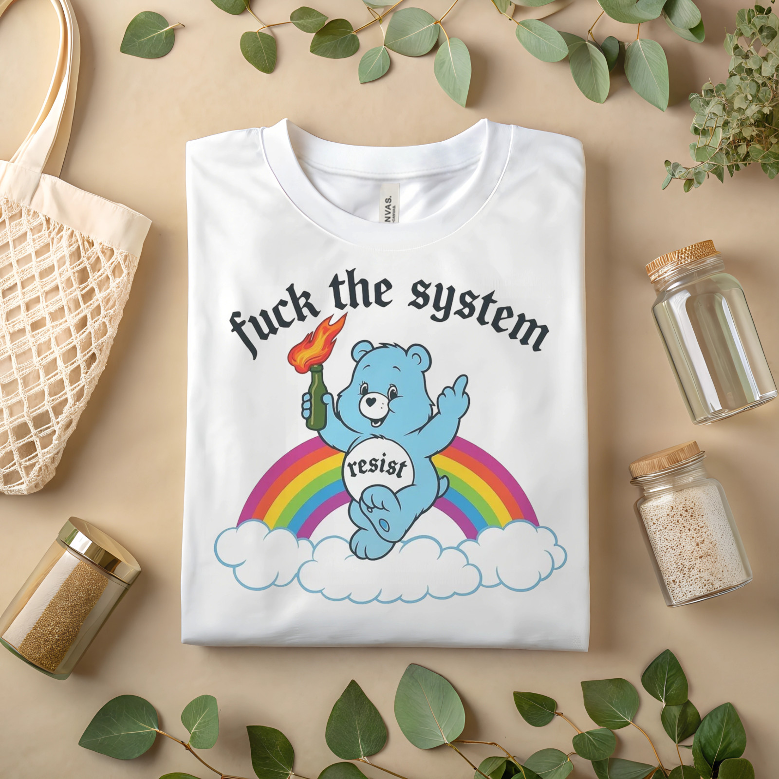 esist with Love Care Bear T-Shirt – Positive Activism Retro Rainbow Tee A498 gallery