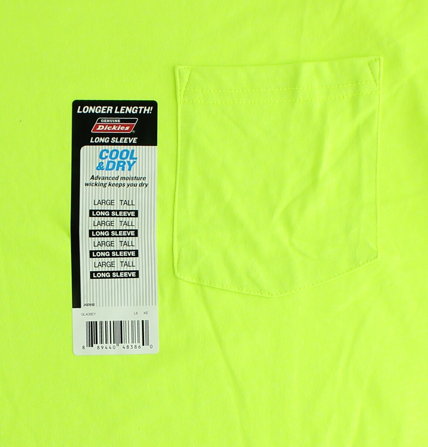Dickies Men's High Visibility Long Sleeve Tee Big & Tall Long Length, Cool & Dry gallery