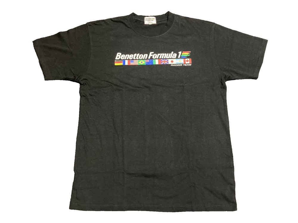 Benetton Formula 1 Racing Team Tee T Shirt Size L Black Vintage Unused