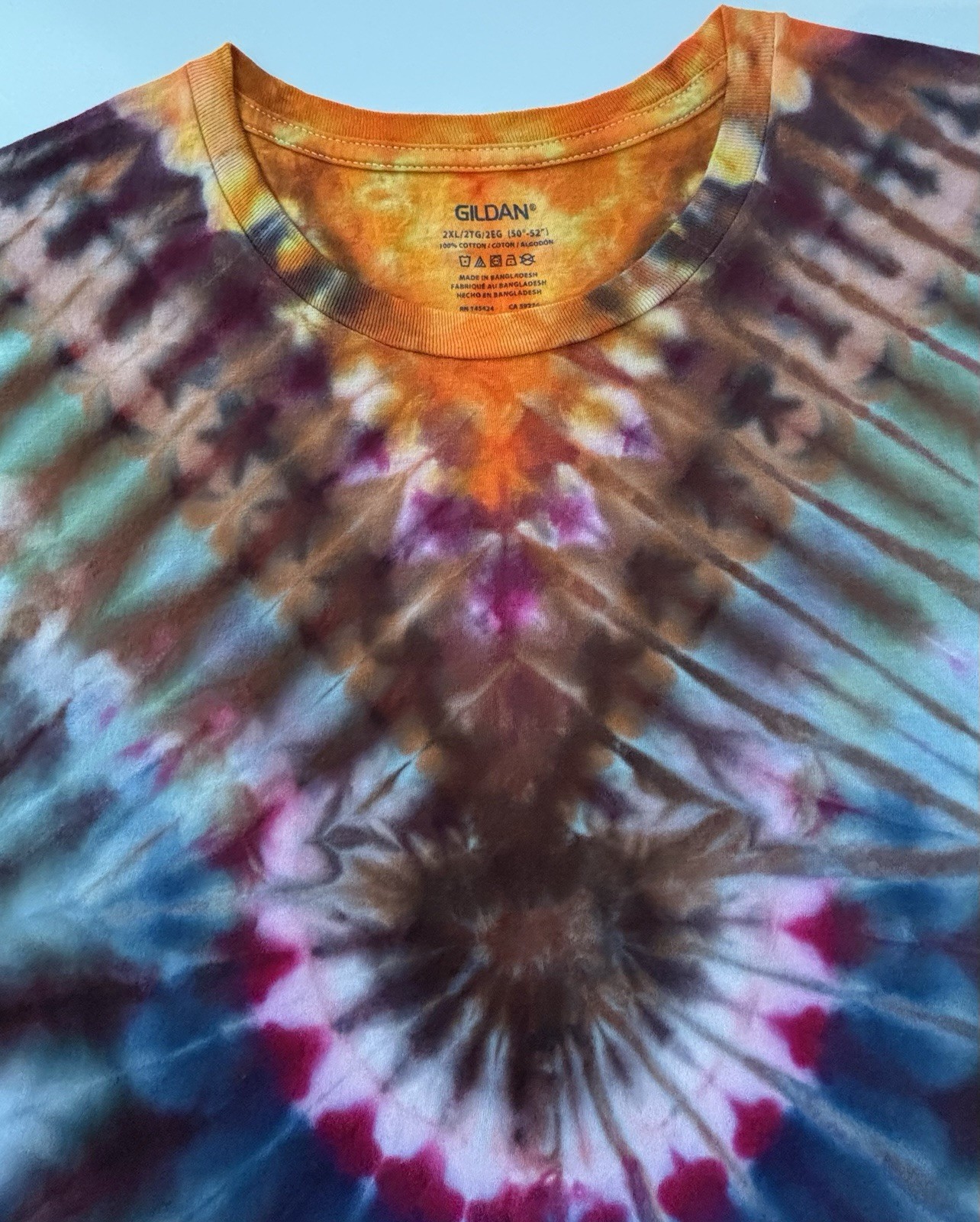 Handmade Ice Tie Dye Adult T-Shirt Size 2XL Multicolor Patriotic Gildan Tee NEW gallery