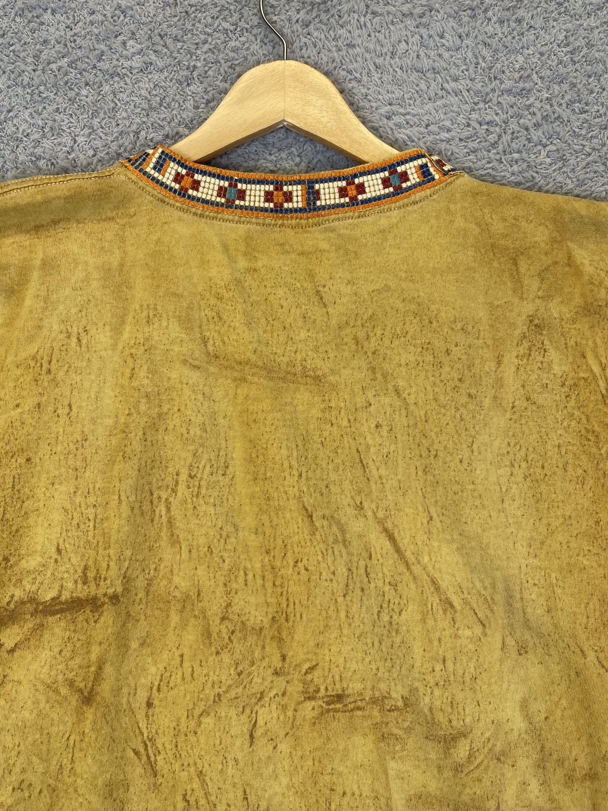 Vintage Factory Artwear Beaded Aztec Native American Totem Shirt Size Large gallery