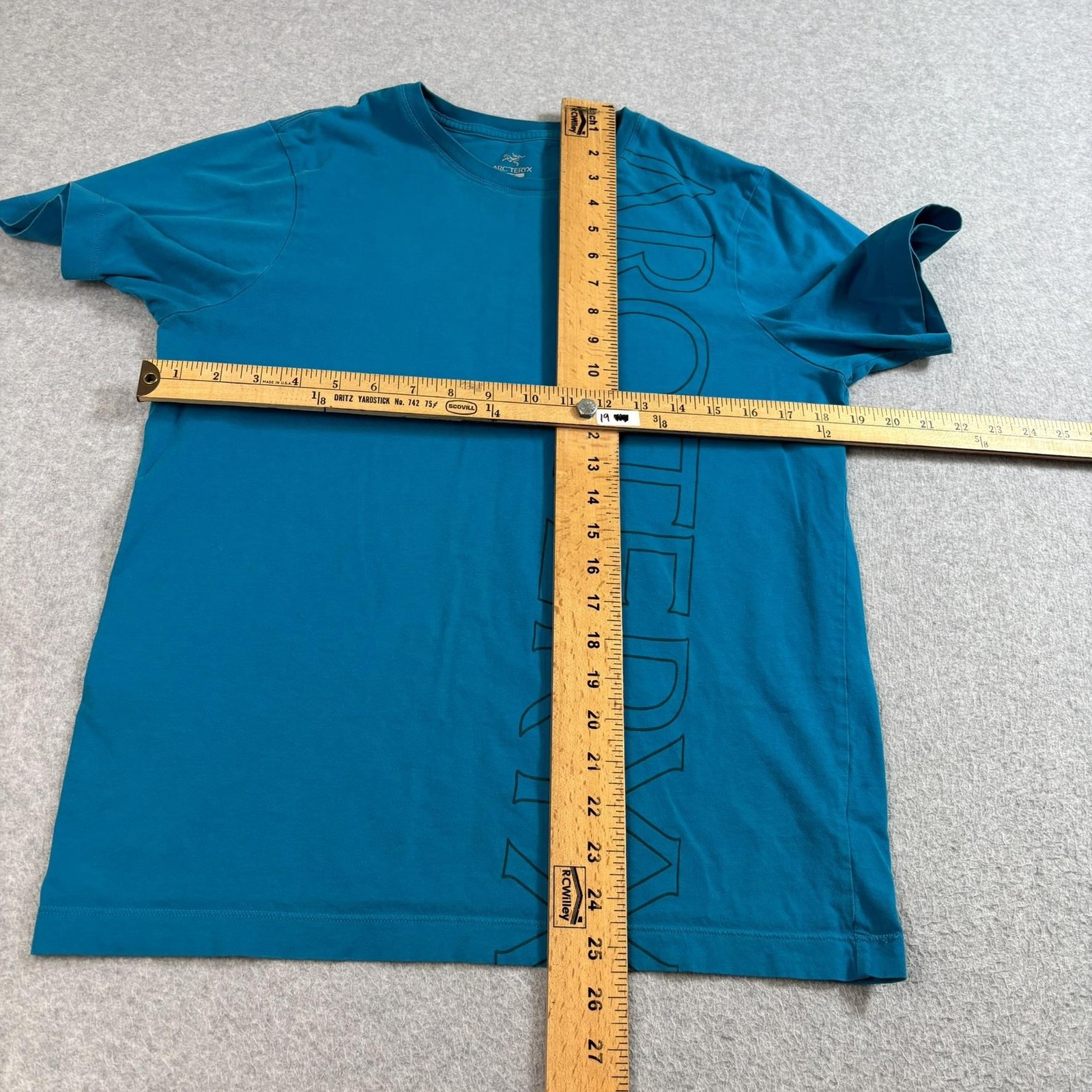 Arc'teryx Shirt Men Small Blue Teal Short Sleeve Graphic Spell Out Outdoors Hike gallery