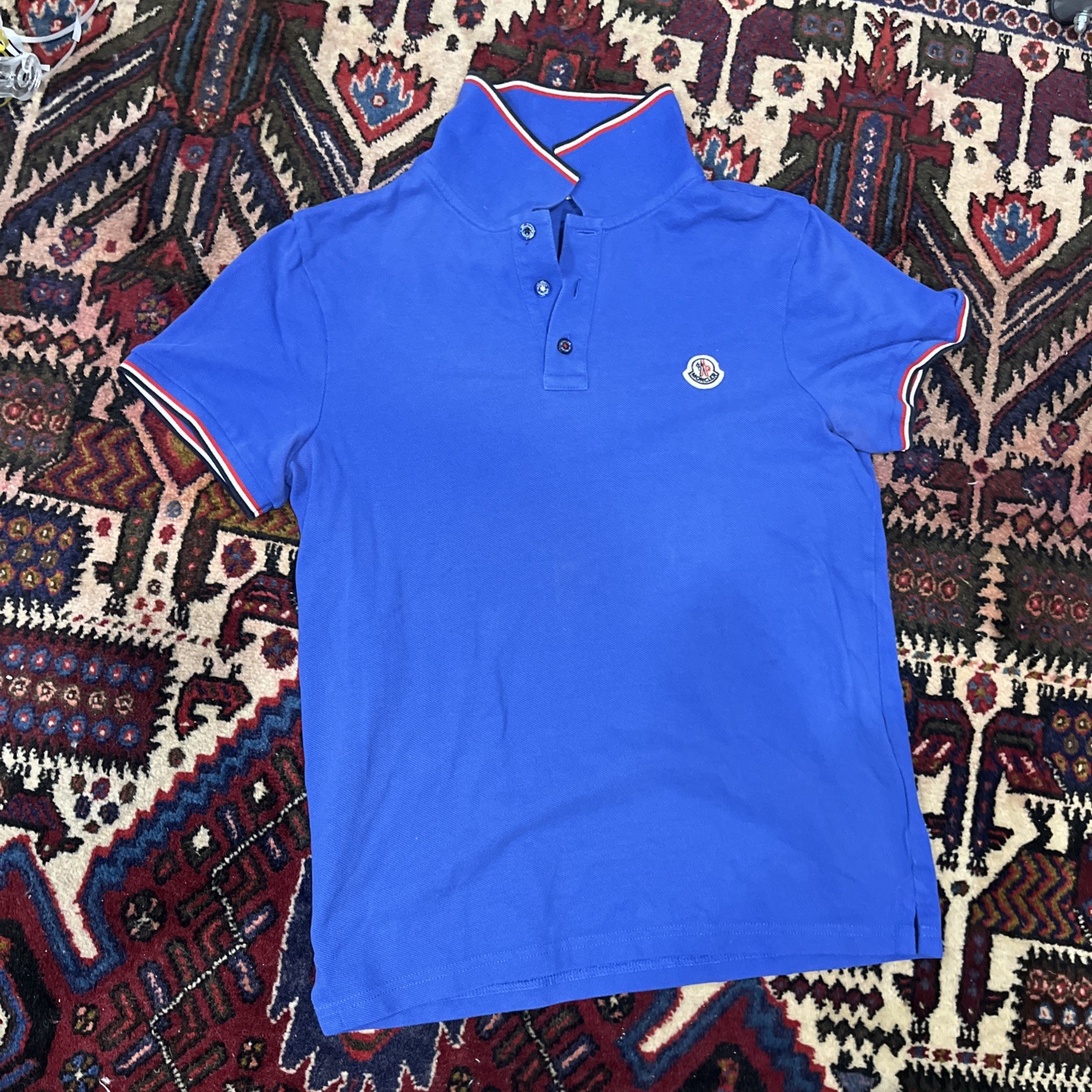 MONCLER Maglia Polo Navy Red White Black Boys Sz XS
