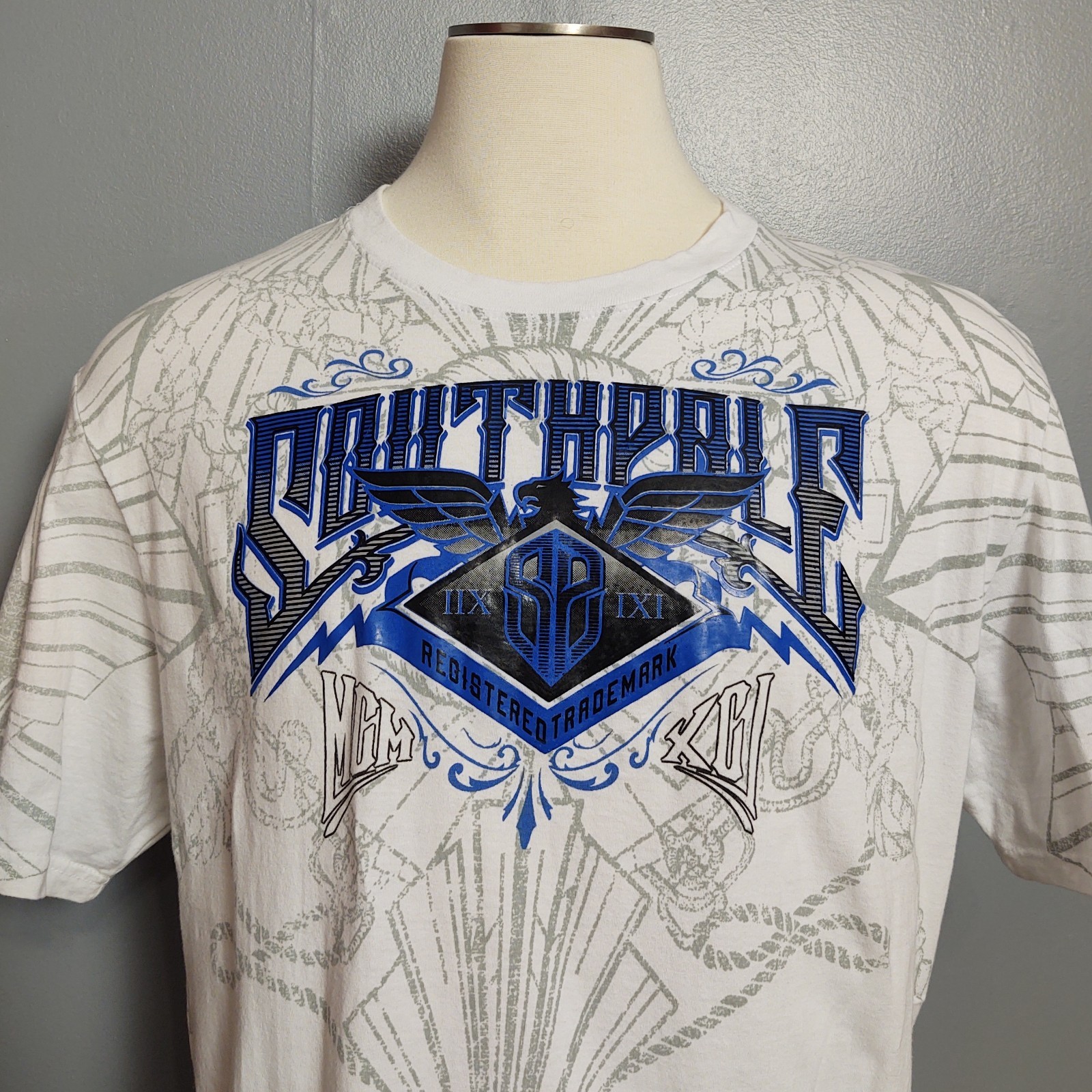 VTG Southpole T-Shirt Heat Press Spell Out Logo Short Sleeve White Y2K Men’s XXL