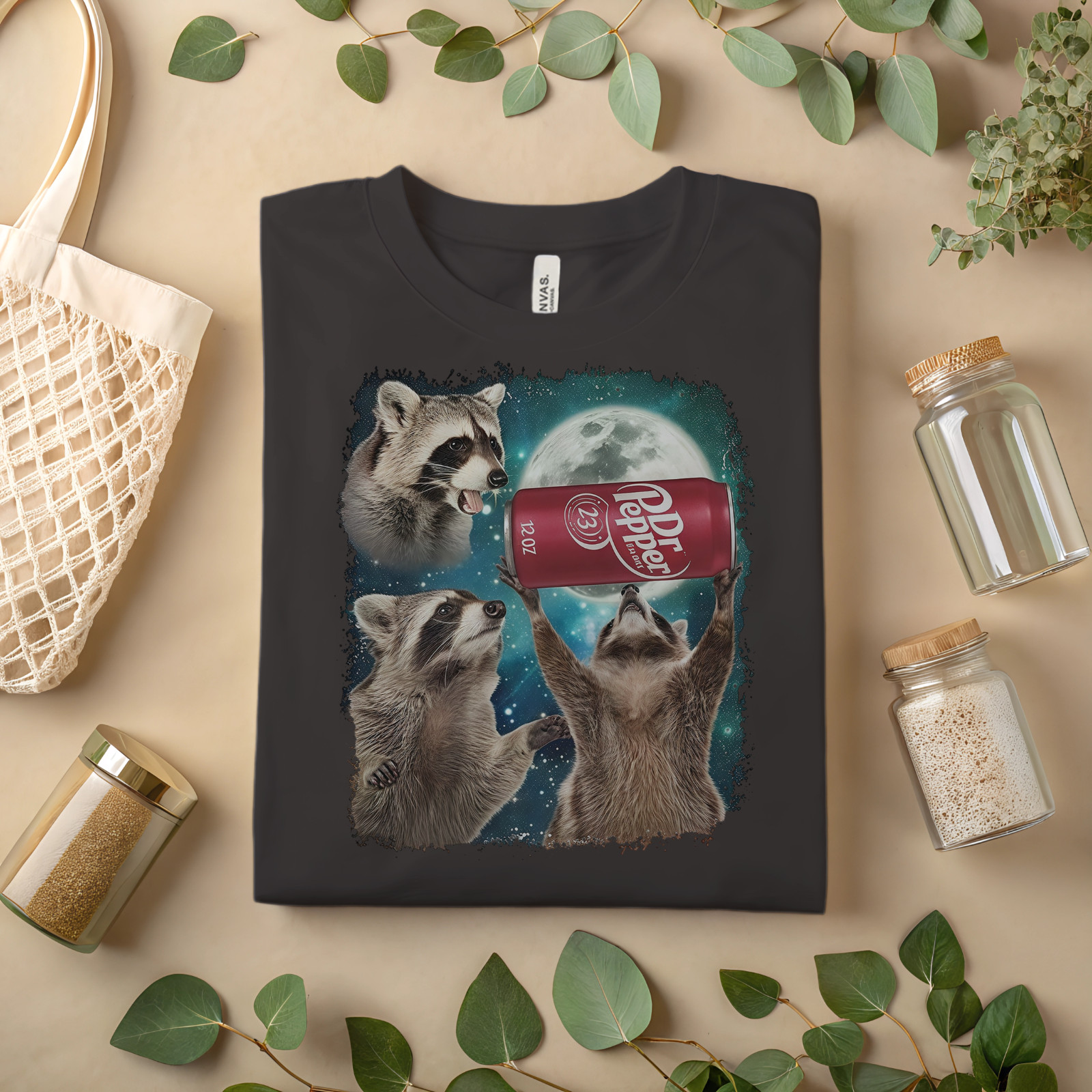 Dr Pepper Funny Raccoon Moon T-Shirt – Cute Cosmic Animal Graphic TeeA180 gallery