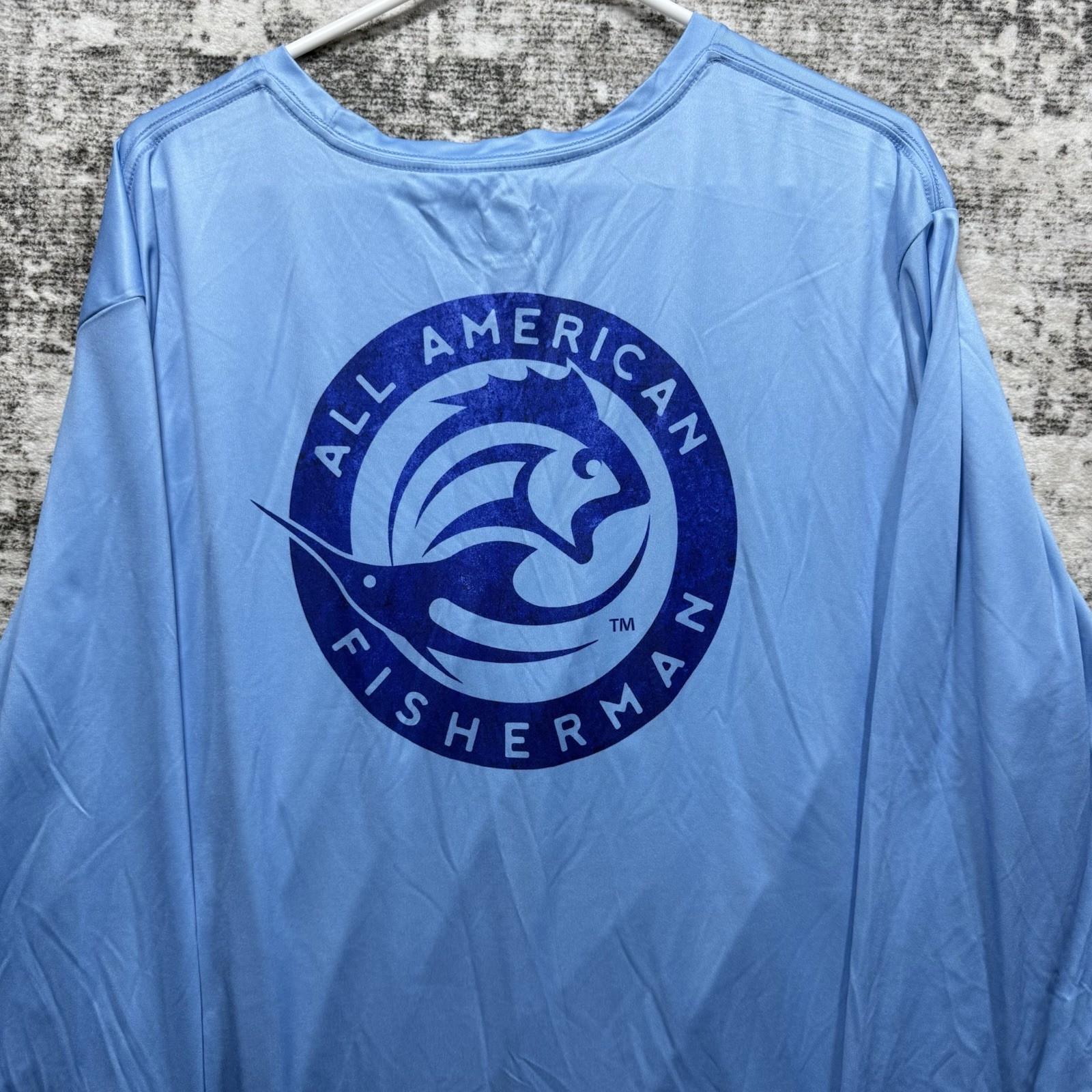 ALL AMERICAN FISHERMAN Performance Fishing Sun Shirt Wicking Blue Mens 2XL gallery