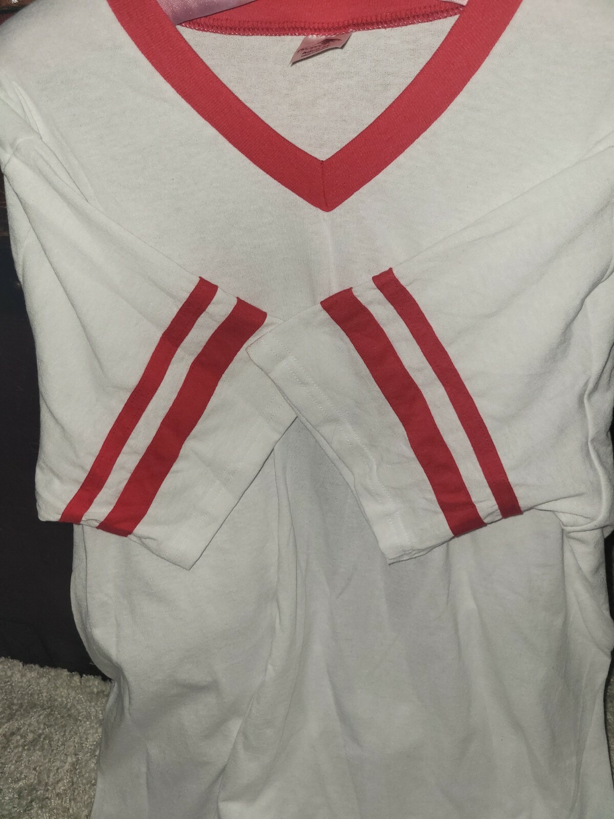 Aligusta Sportswear T Shirt White v neck with red stripes size xl gallery