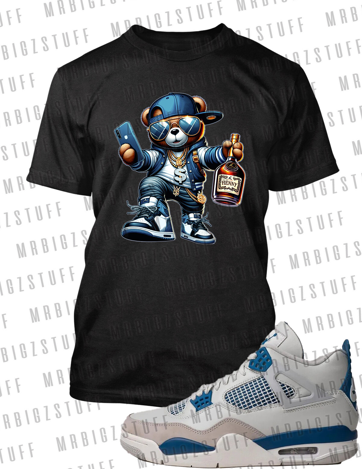 Henny Bear Graphic Sneaker Tee to Complement Jordan 11 Legend Blue Tshirt gallery