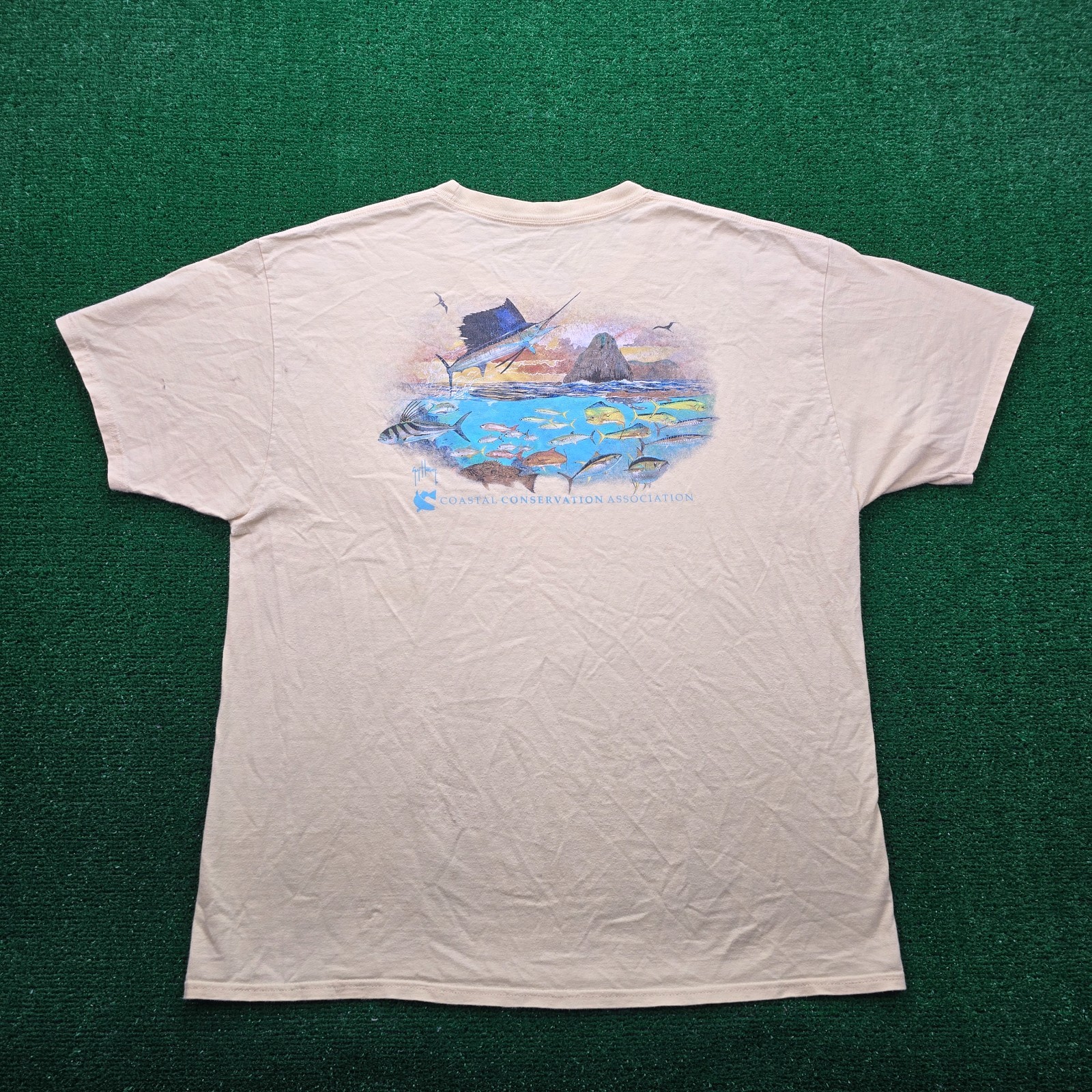 Guy Harvey Tshirt Mens XL Yellow Short Sleeve Coastal Conservation Association
