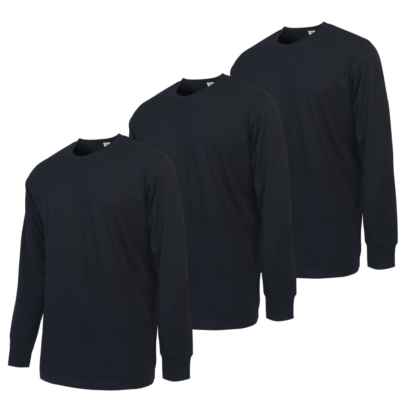 3 Pack Men’s T-Shirts Cotton Long Sleeve Crew Neck with Ridded Cuff Solid Causal