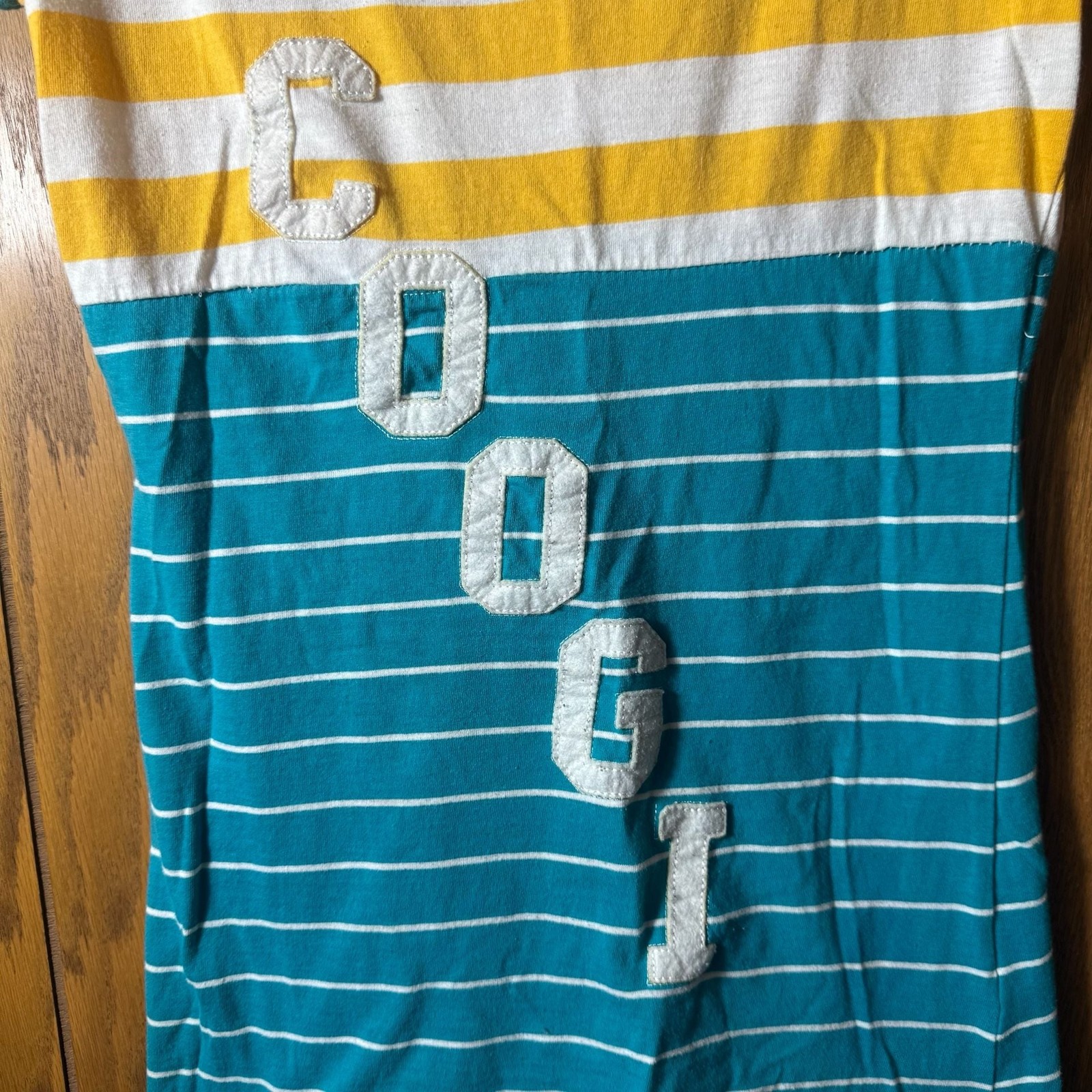 Coogi Vintage Striped Cold Shoulder Graphic Logo T-Shirt gallery