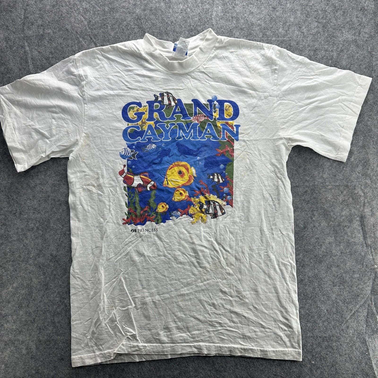 Vintage Grand Cayman Shirt Mens Large Princess Cruise Fish Ocean Graphic 90s