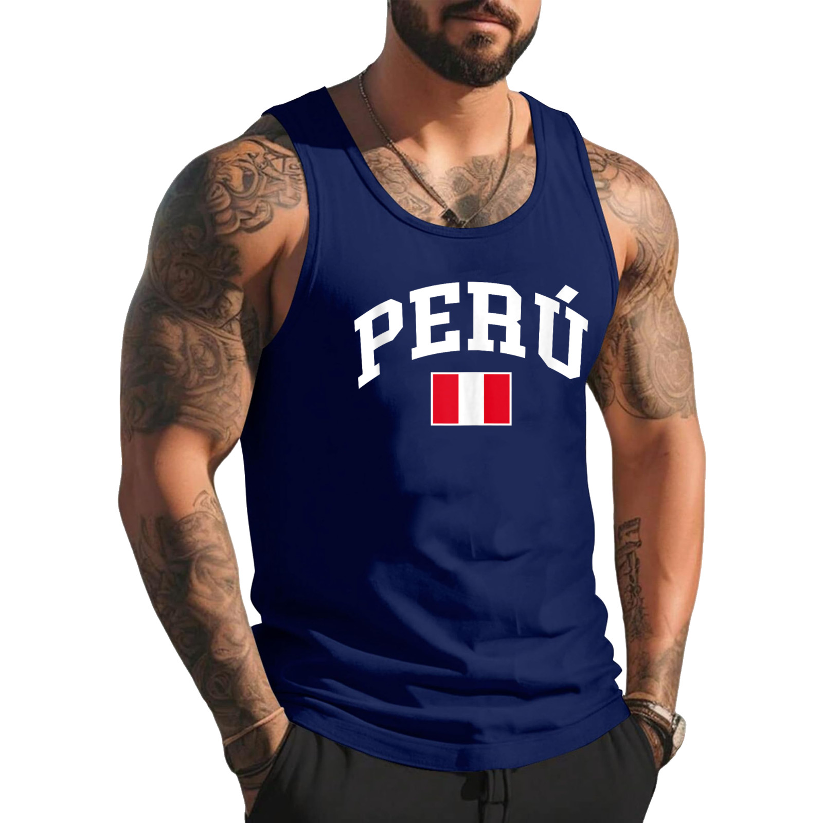 Peru Peruvian Flag Graphic Tank Top Custom Text on Back Personalized gallery