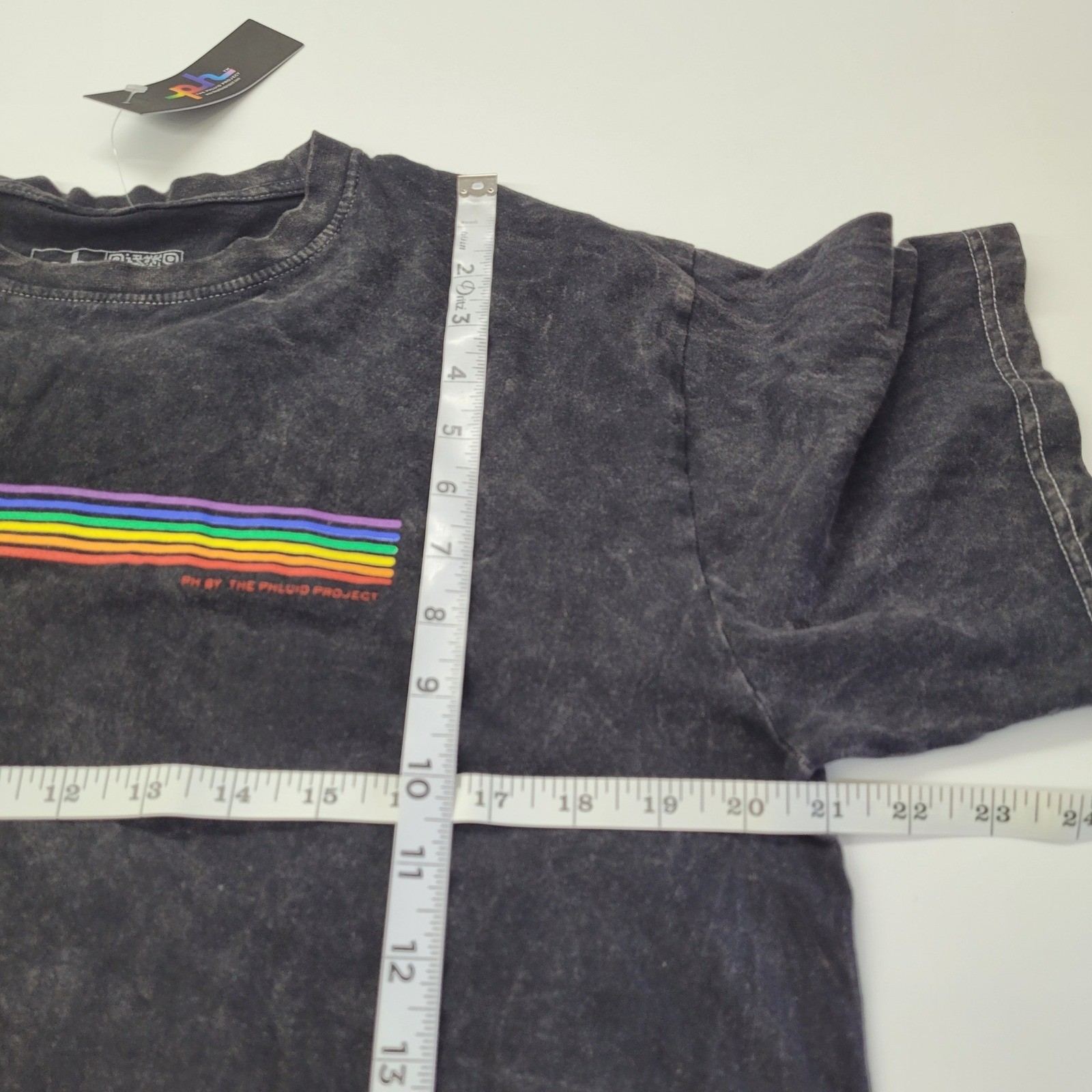 Phluid Project Graphic T Shirt Smiley Face Rainbow Unisex L Black Mineral Wash gallery