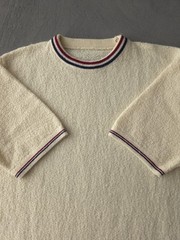 Vintage 1960s Cream Acrylic Knit Crewneck Ringer T-shirt Mod Beach Men’s S
