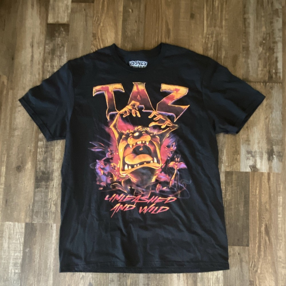 Looney Tunes Taz Unleashed and modern print Graphic Print Crew Neck T-Shirt L