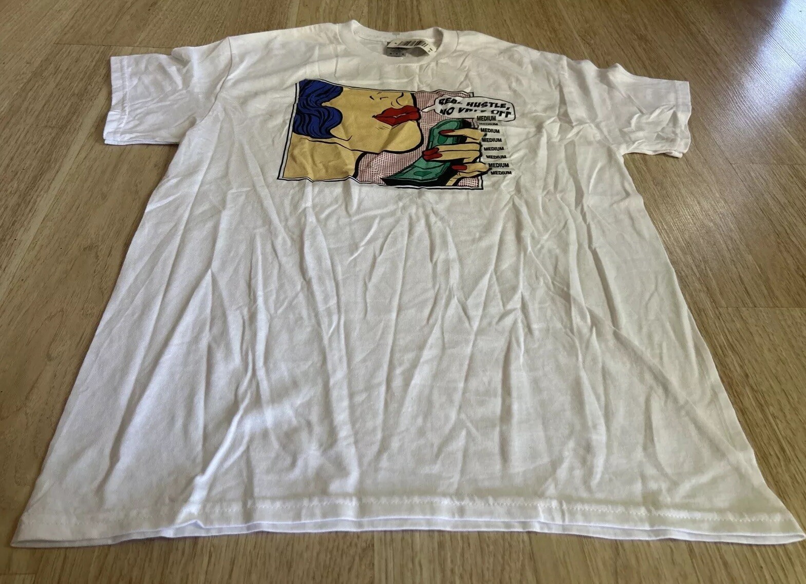 Lichtenstein Style “Real Hustle, No Days Off”Graphic T Medium Comic Graphic New gallery