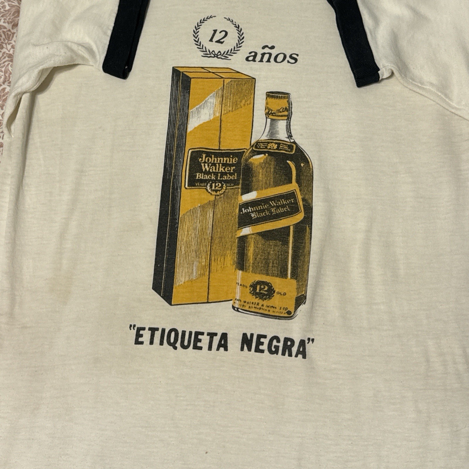 Vintage 80s Johnnie Walker Black Label ringer tee shirt size medium White gallery