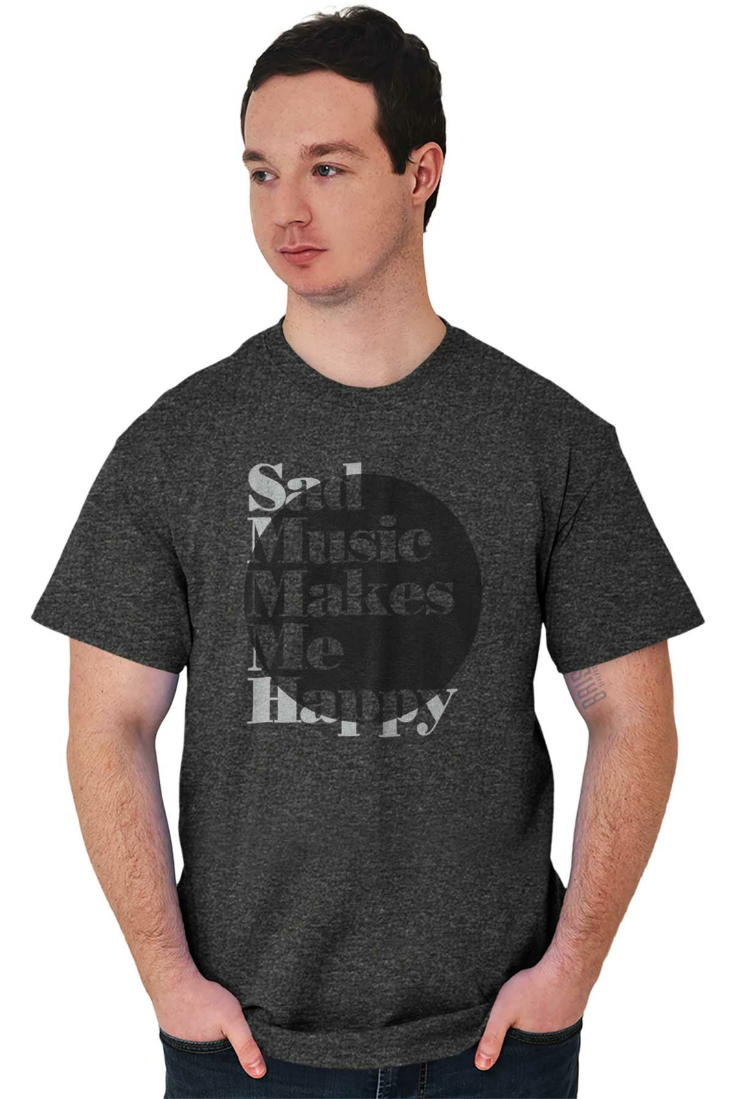 Sad Music Makes Me Happy Goth Emo Punk Rock Womens or Mens Crewneck T Shirt Tee gallery