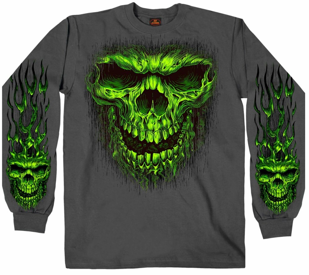 Hot Leathers Shredder Skull Long Sleeve Charcoal T-Shirt