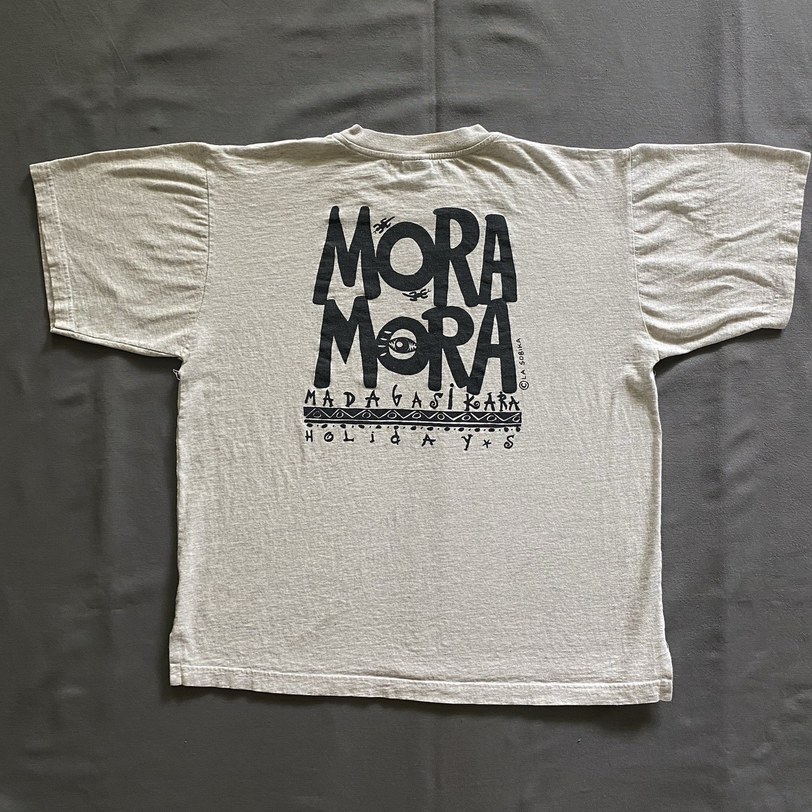 Vintage 1990s La Sobika T Shirt Mens L Gray Mora Mora Madagascar Holidays 90s gallery