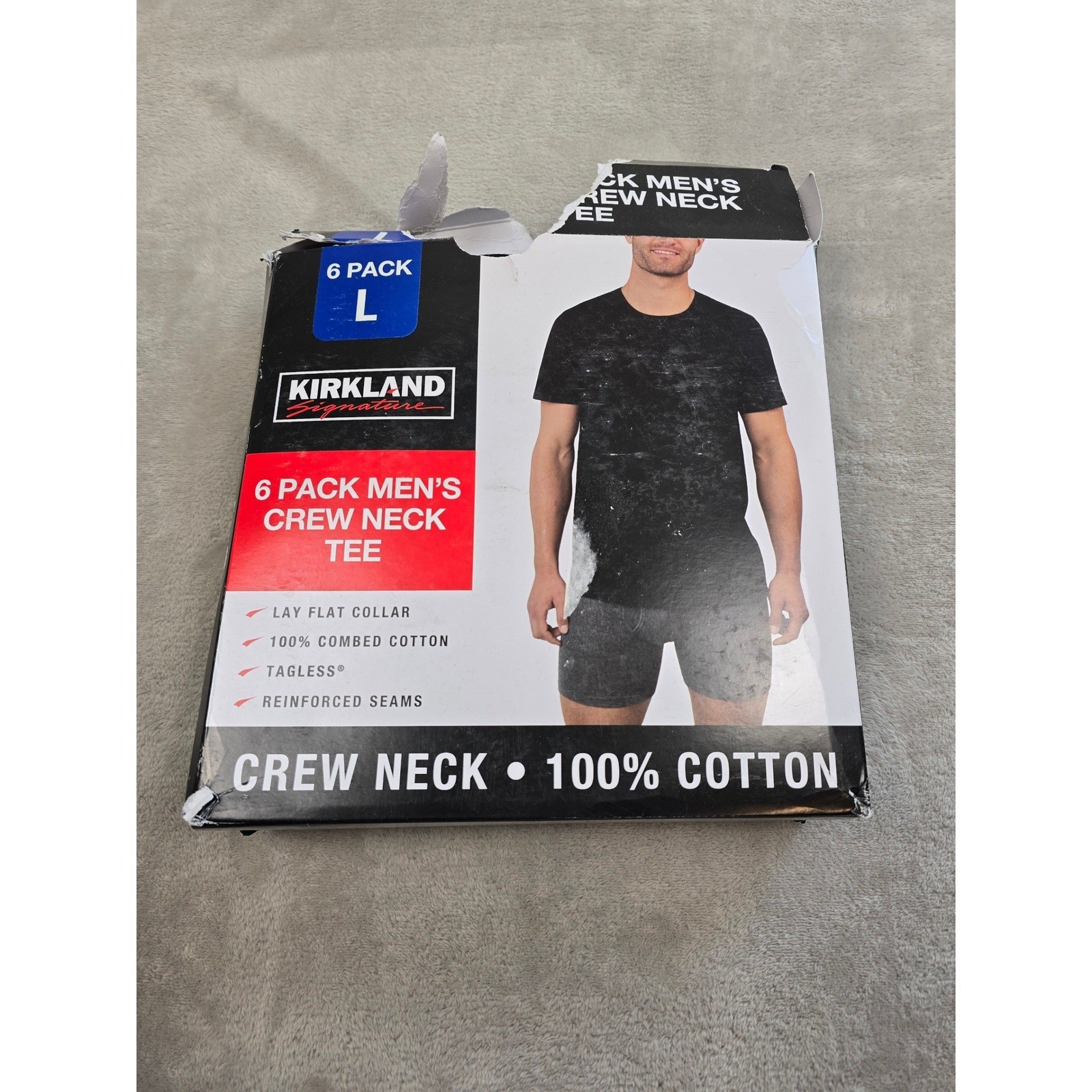 Kirkland Signature Crew Neck Tee Shirts Mens L Black 6 Pack 100% Cotton Tagless gallery
