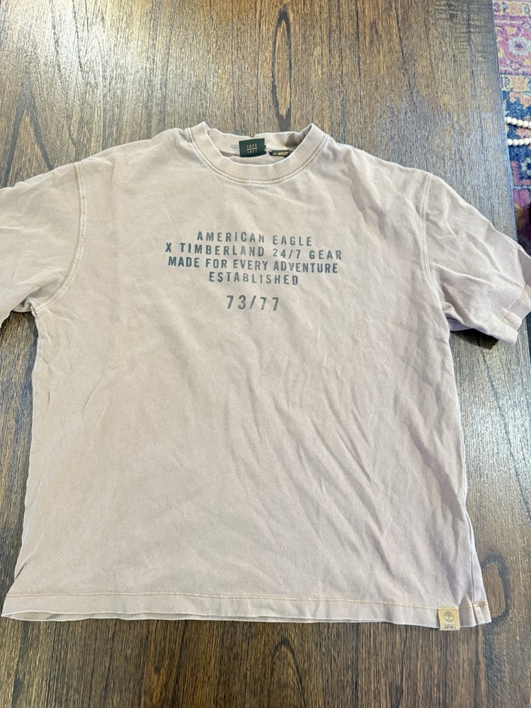 American Eagle x Timberland Beige Graphic Print Box Fit Crew Neck T-Shirt M