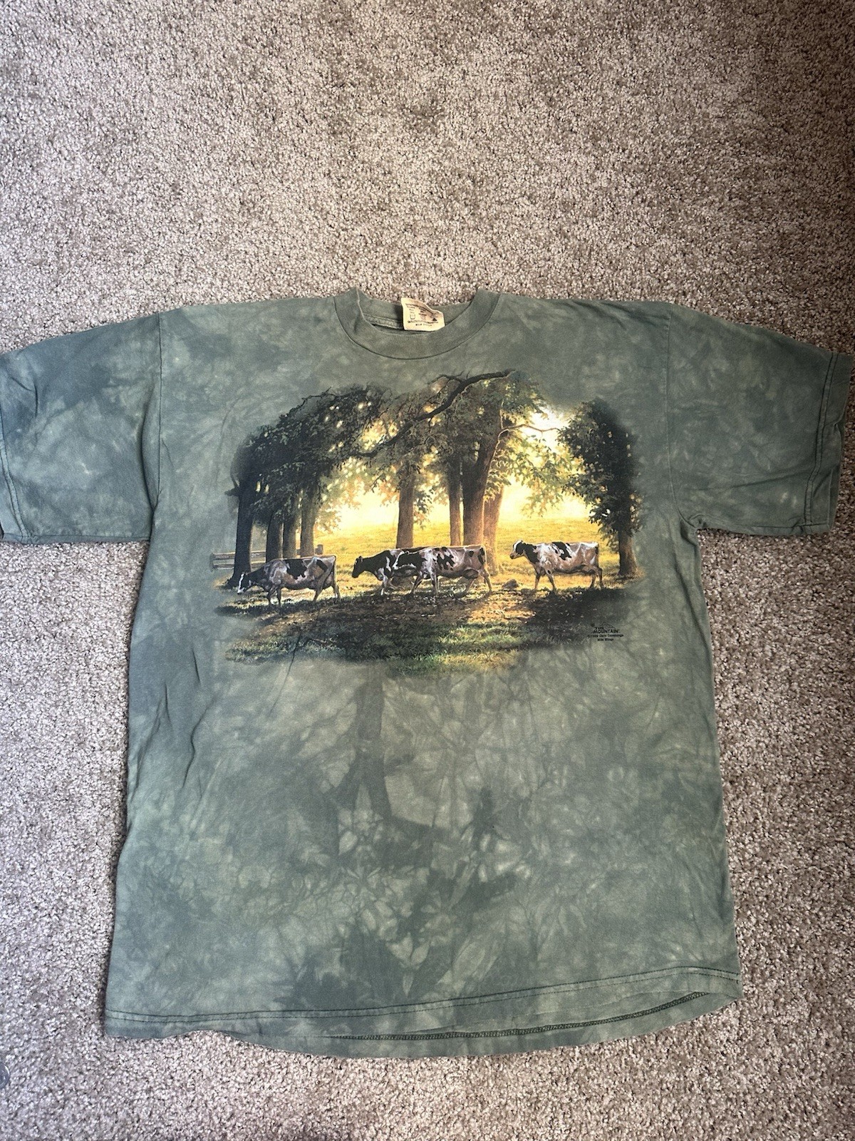 The Mountain Mens T-shirt Vintage 1999 Green “Roaming Cows” Leather Tag Size XL