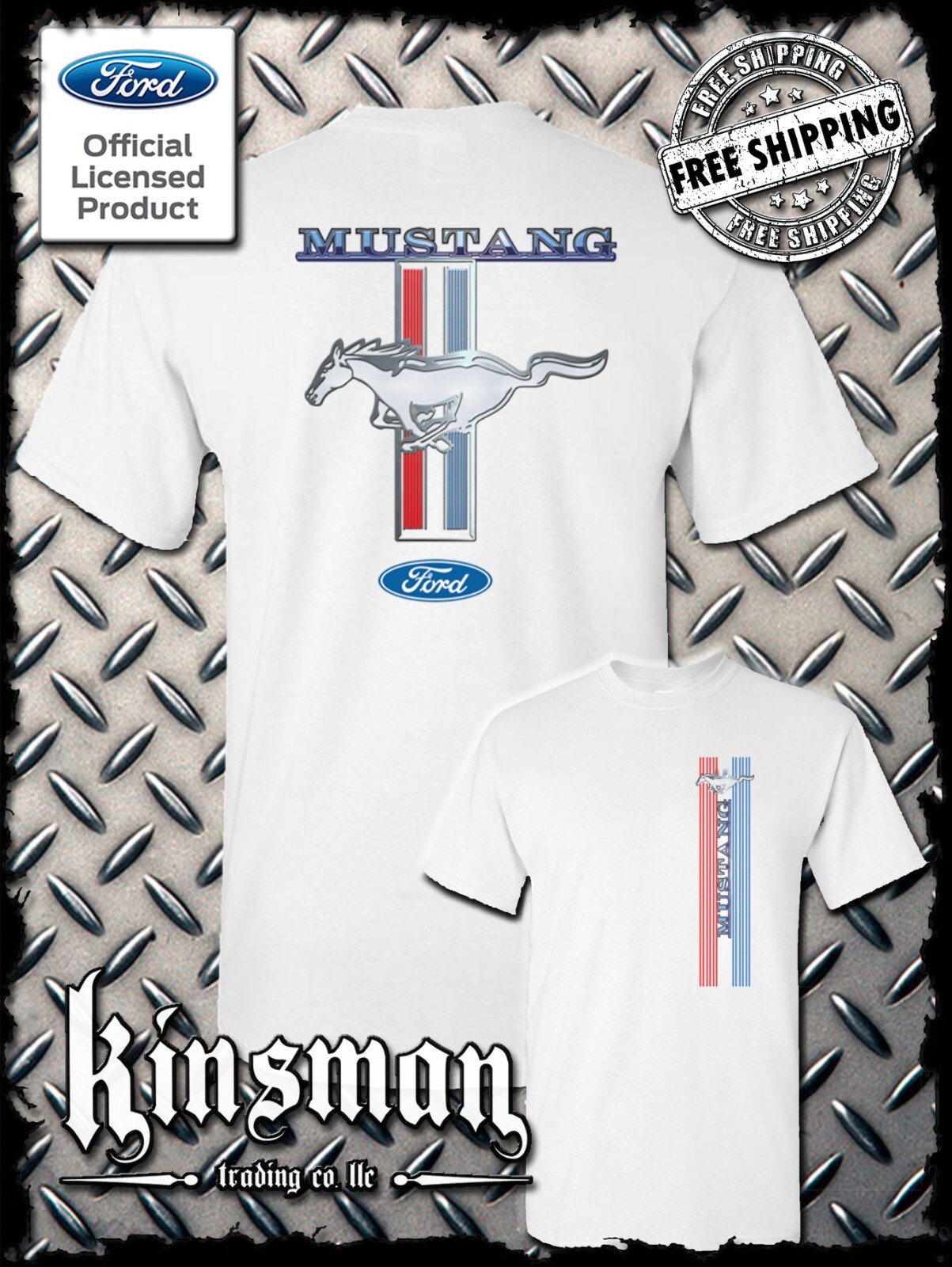 Ford Mustang Red White & Blue Stripe Logo 2-Sided T-Shirt gallery