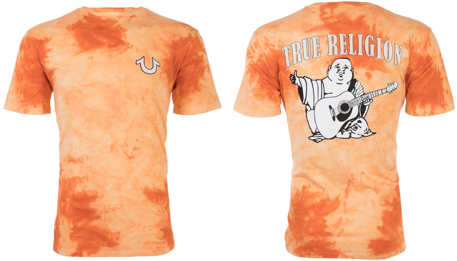 $79 TRUE RELIGION Orange BUDDHA TIE DYE Short Sleeve Designer Graphic T-shirt gallery
