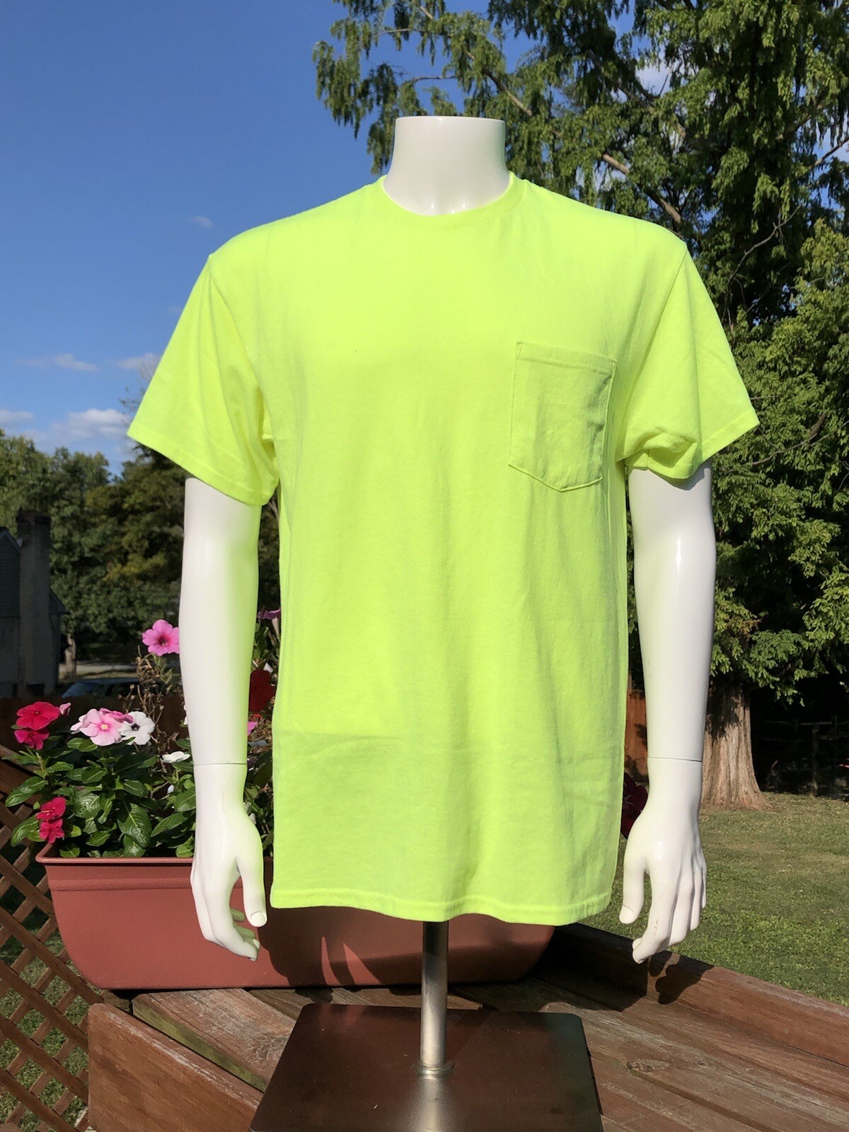 Walls Work Wear Hi-Vis T-Shirt Mens M Safety Green Pocket Tee Shirt Medium gallery