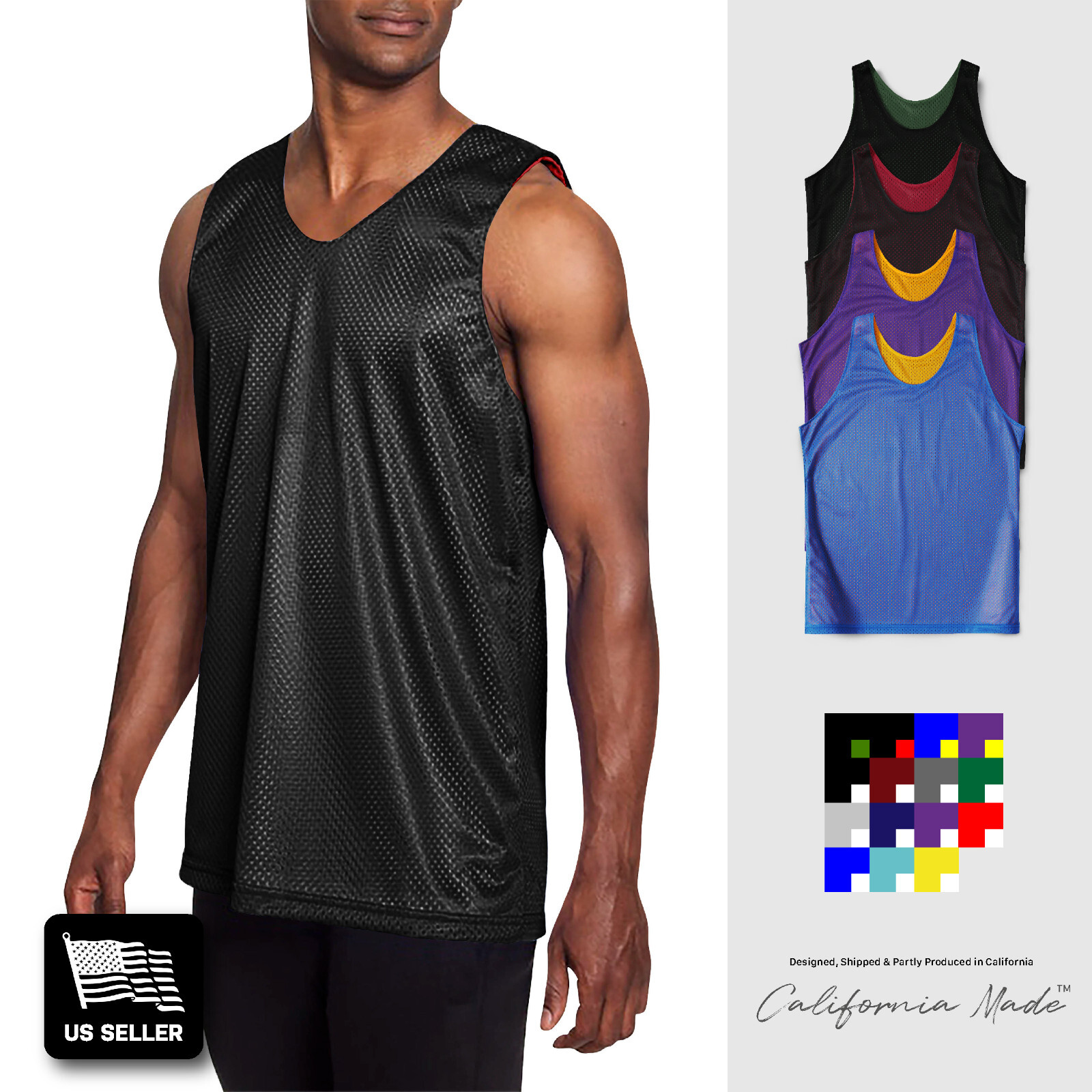 Mens Basketball Jersey Mesh Tank Top Premium Practice Sports Team Reversible gallery