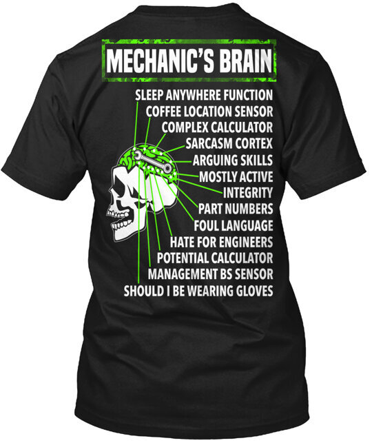 Mechanic’s Brain Tee T-Shirt Made in the USA Size S to 5XL