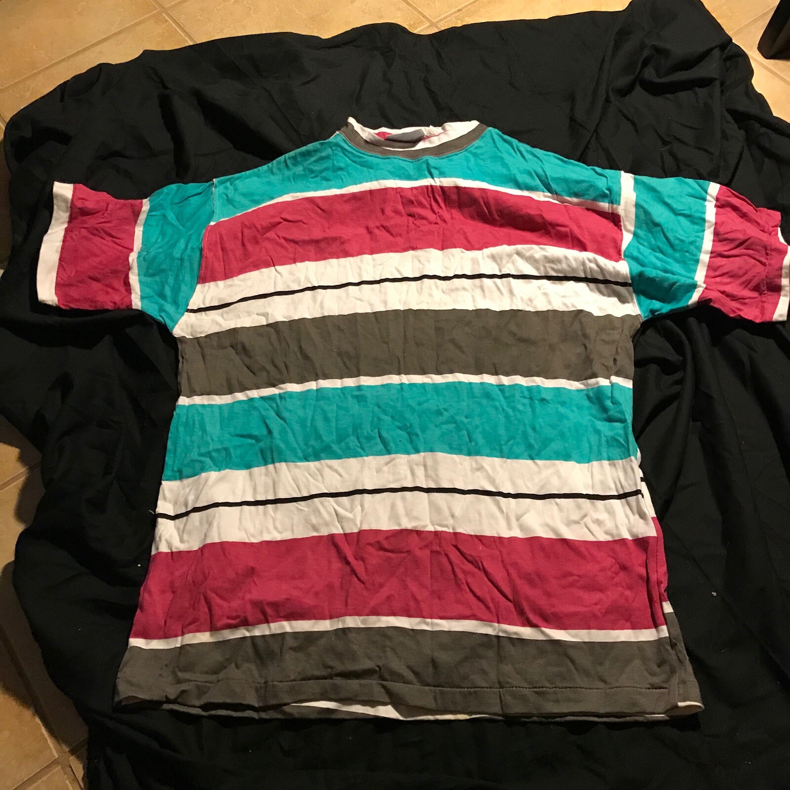 Vintage 80’s Stripped LAGUNA Pink Blue And Black Shirt – LARGE