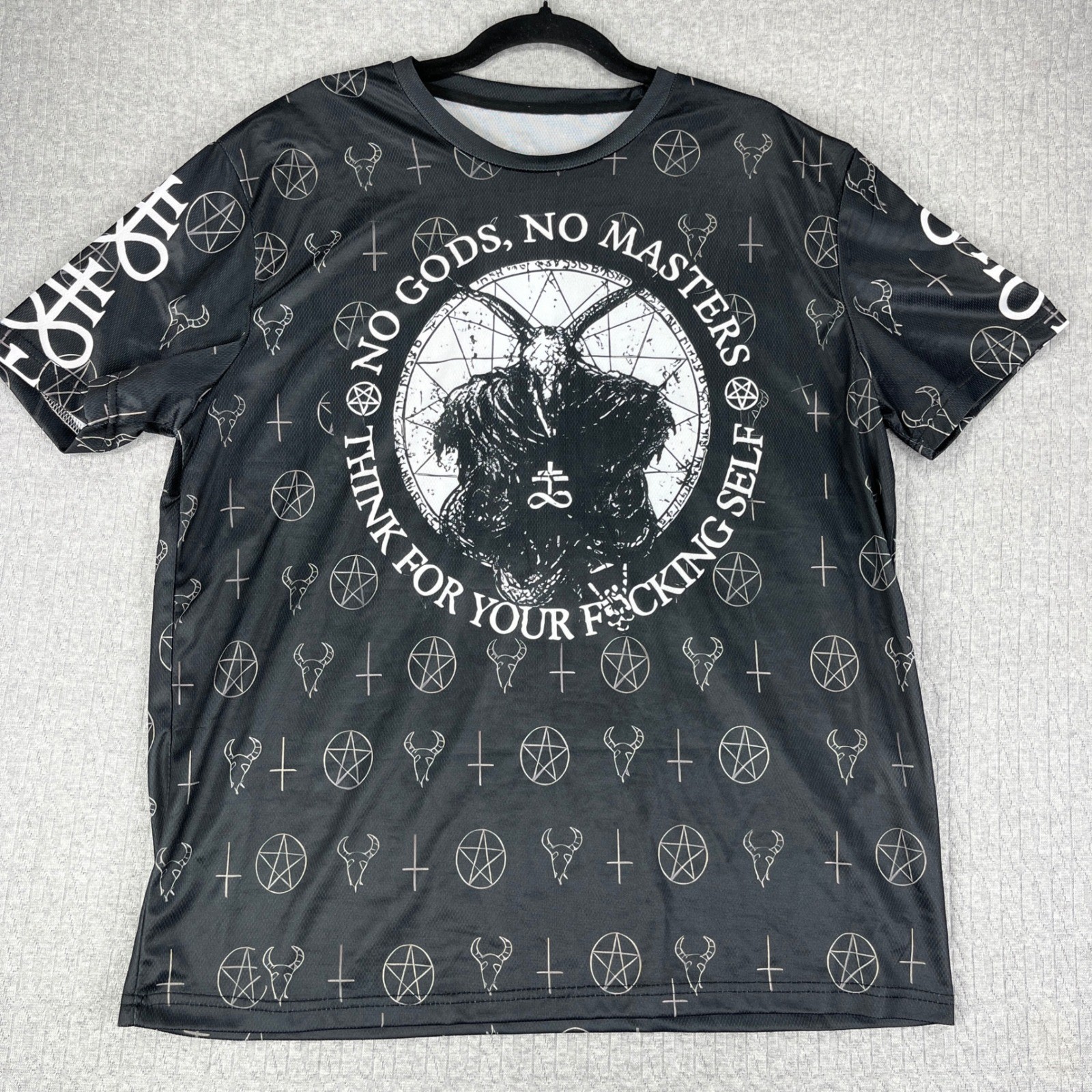 Satanic death rock Goth core punk Baphomet T Shirt Men Black No Gods No Masters gallery