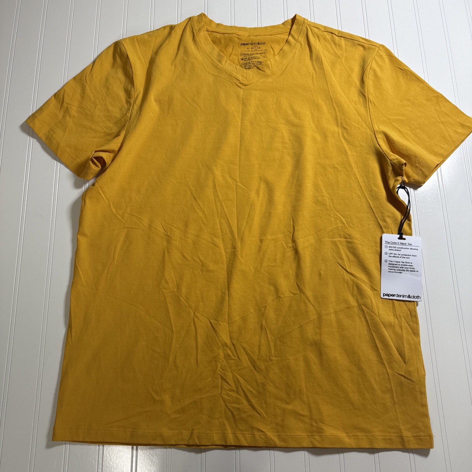 Paper Denim & Cloth L Men's UPF 50+ Sun Protection Yellow VNeck T-Shirt Large gallery